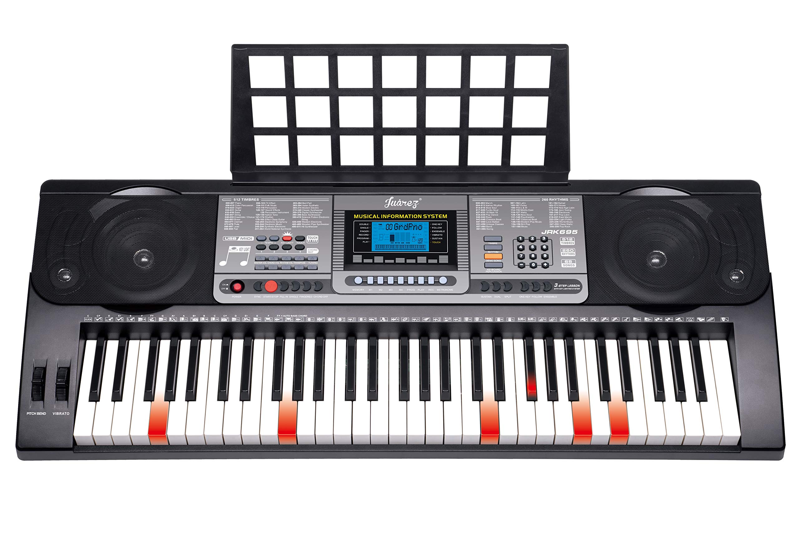 Juarez Opus Jrk695 61 Key Lighting Simulation Portable Piano Keyboard With Touch Function | Lcd Digital Display | Adapter | Key 