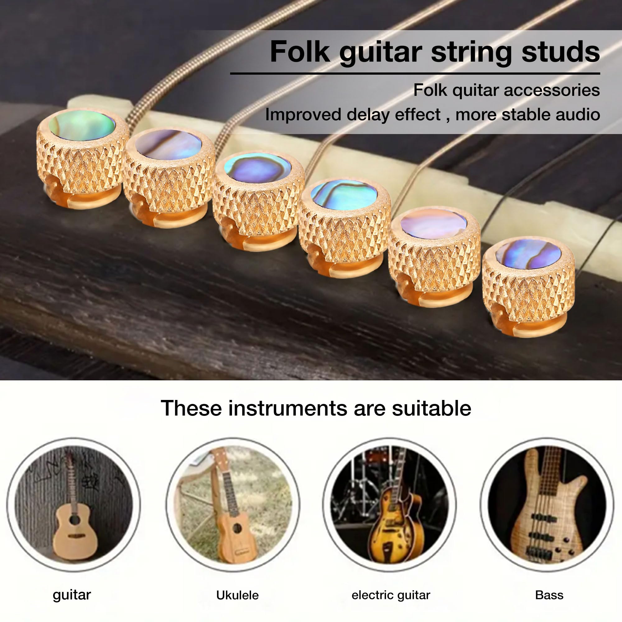 Tbest 6Pcs Guitar Bridge Pins,Brass Bridge Pins for Acoustic Guitar Bridge Pins- Endpin Inlaid Abalone Dot Acoustic Guitar Repla