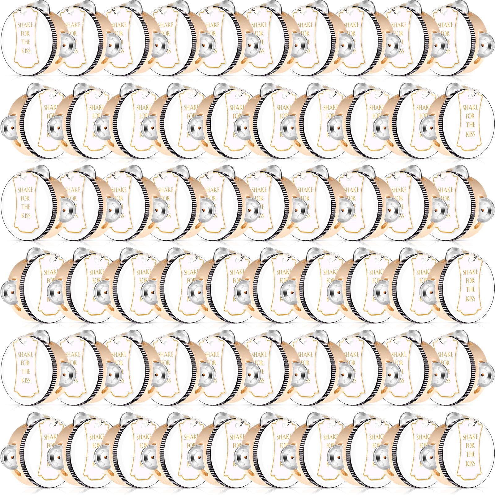 Fiada 80 Set 4 Inch Wedding Tambourines Bulk for Adults Wooden Hand Held Drum with Metal Jingles, Gift Tags, White Tambourine Gi