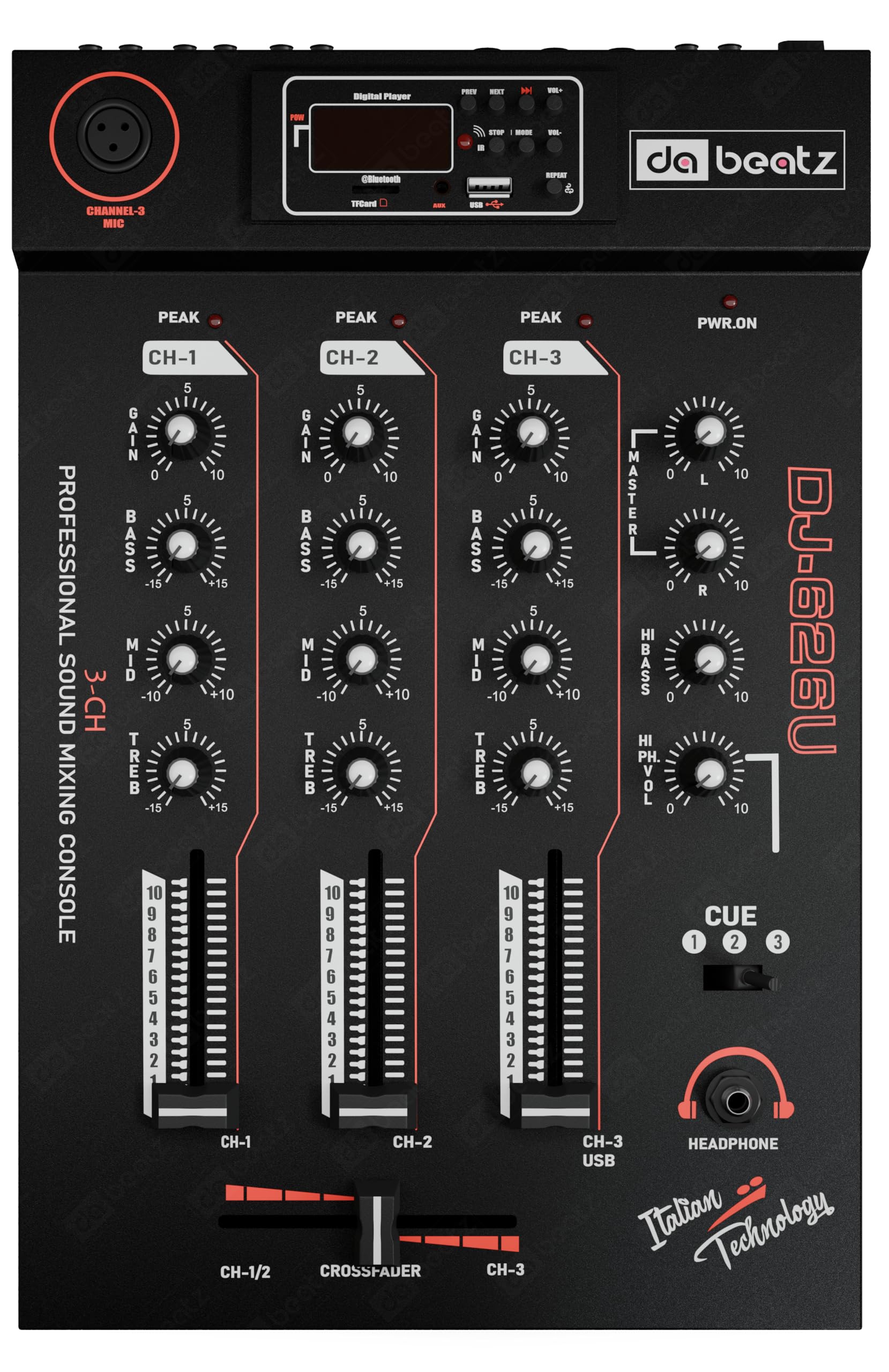 DaBeatz DJ 626U- 3 Channel dj mixer, Audio Mixer With Digital Echo For Parties, Stage Effects, Weddings, Diwali Giving Your Occa