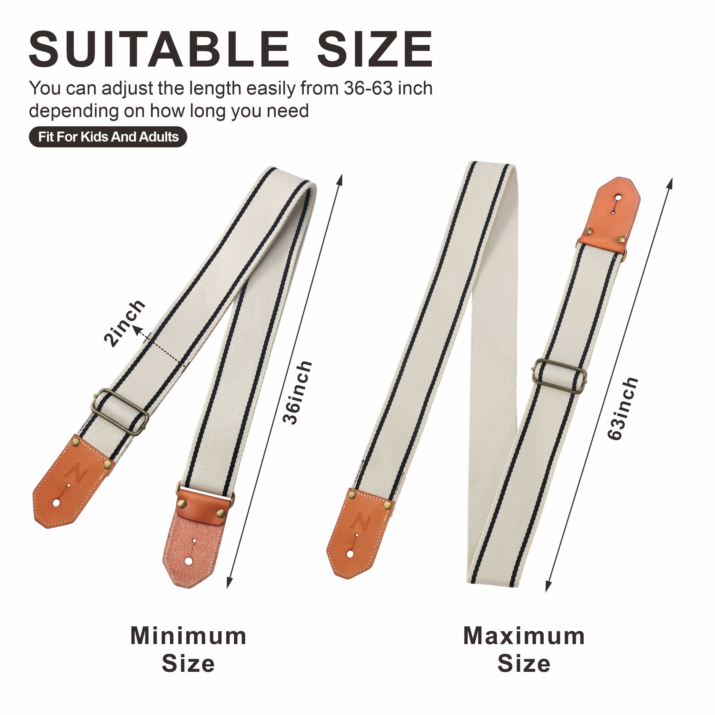 Nefelibata Cool Woven Guitar Strap - Cotton Guitar Straps with Thicked First Layer Vegetable Tanned Cowhide Leather Ends for Aco