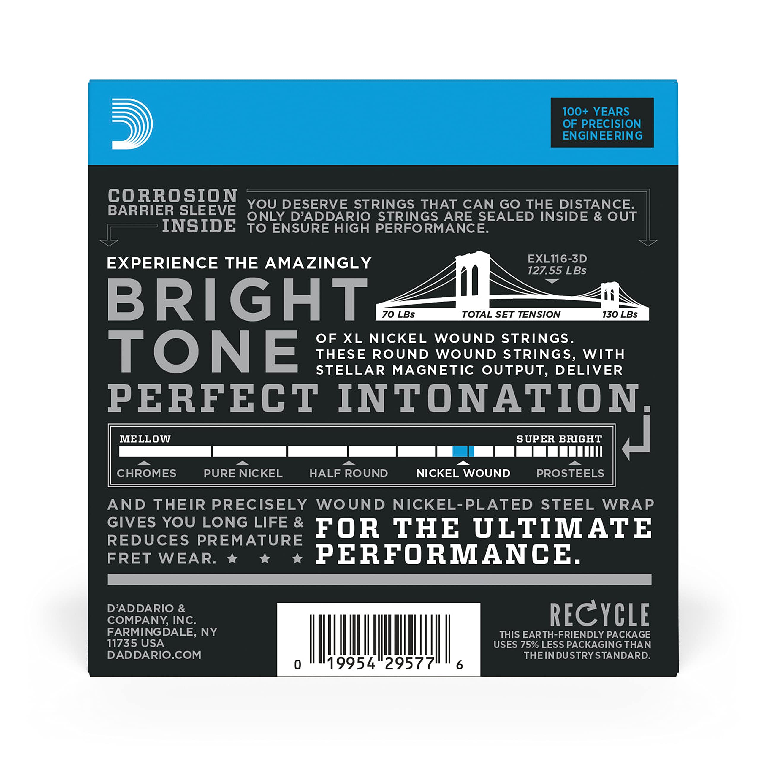 D'Addario Guitar Strings - XL Nickel Electric Guitar Strings - EXL116-3D - Perfect Intonation, Consistent Feel, Reliable Durabil