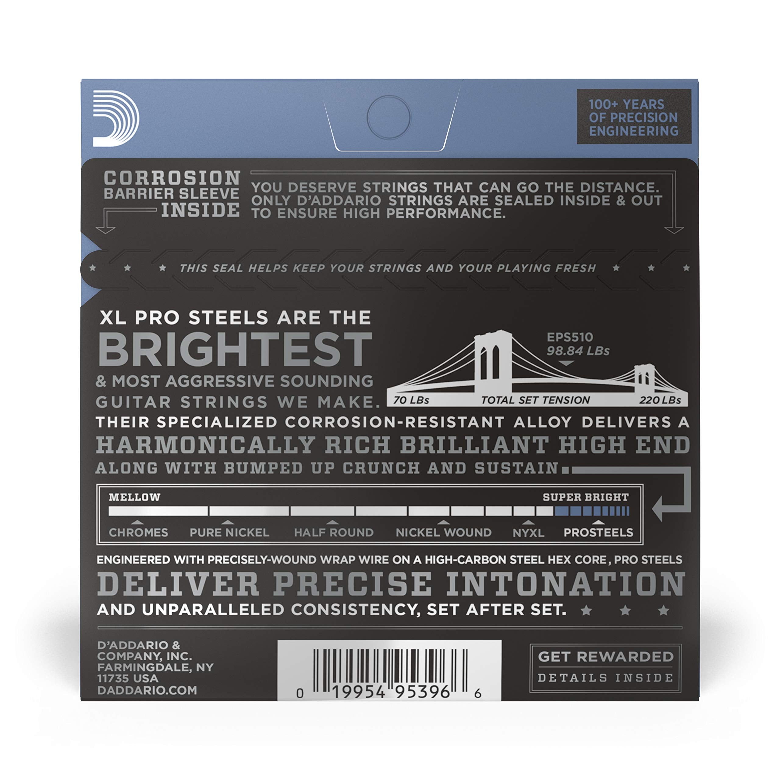 D'Addario EPS510 ProSteels Electric Guitar Strings, Regular Light, 10-46