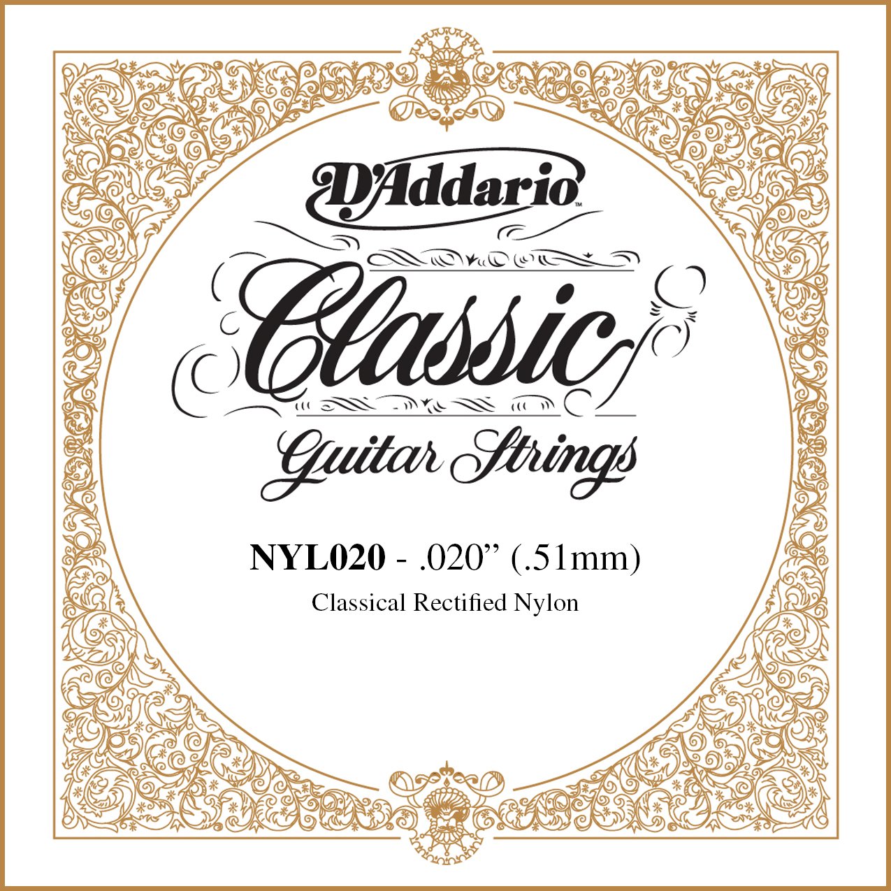 DAddario NYL020 Rectified Nylon Classical Guitar Single String,.020