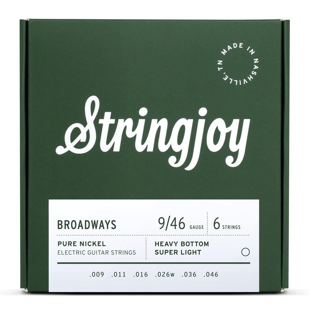 Stringjoy Br0946 Broadways Pure Nickel Electric Guitar Strings (Heavy Bottom Super Light Gauge, 9-46)