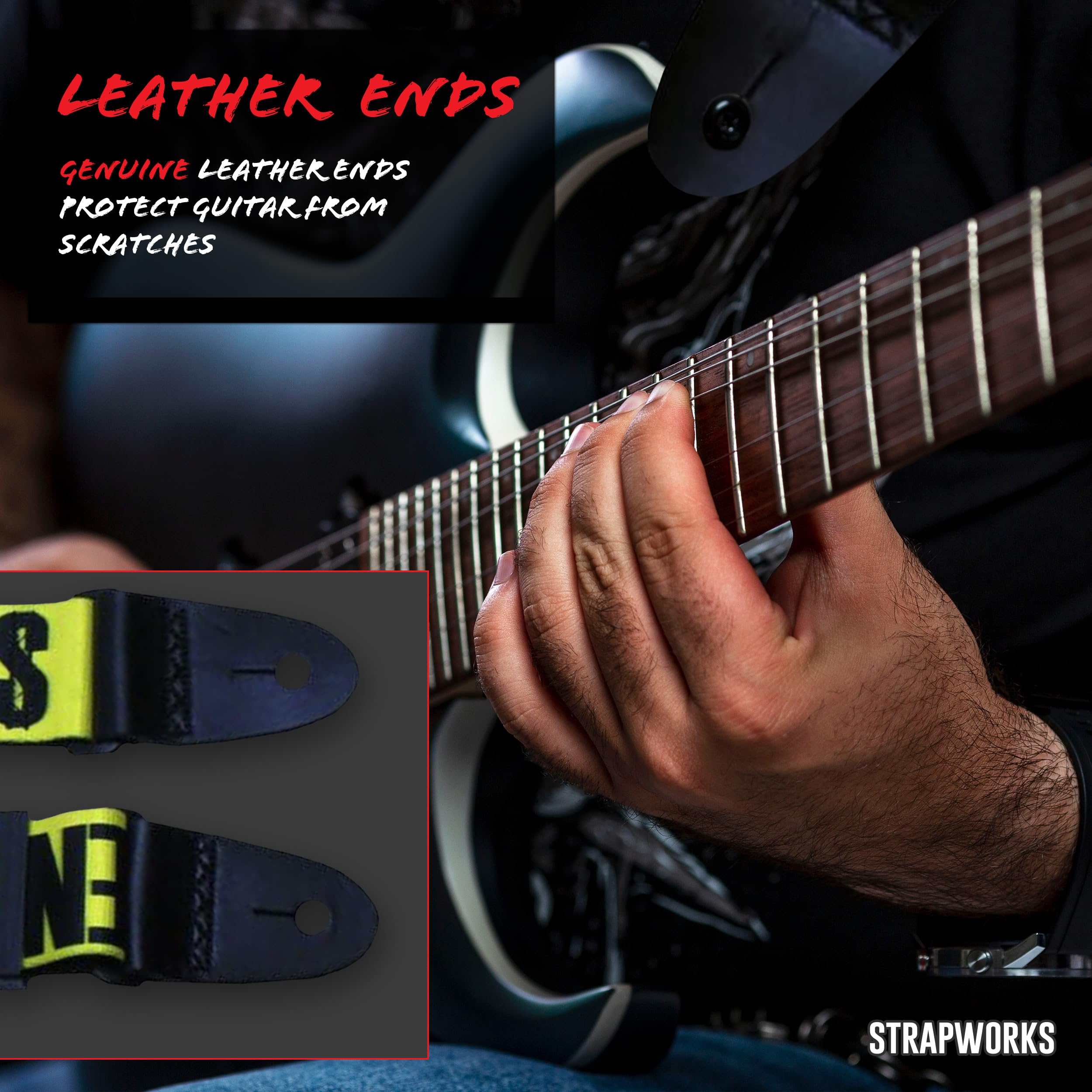 Killer-Q Guitar Strap - Stylish Straps for Electric and Acoustic Guitars With Leather Tabs, 2 Inches x 5 Feet, Crime Scene