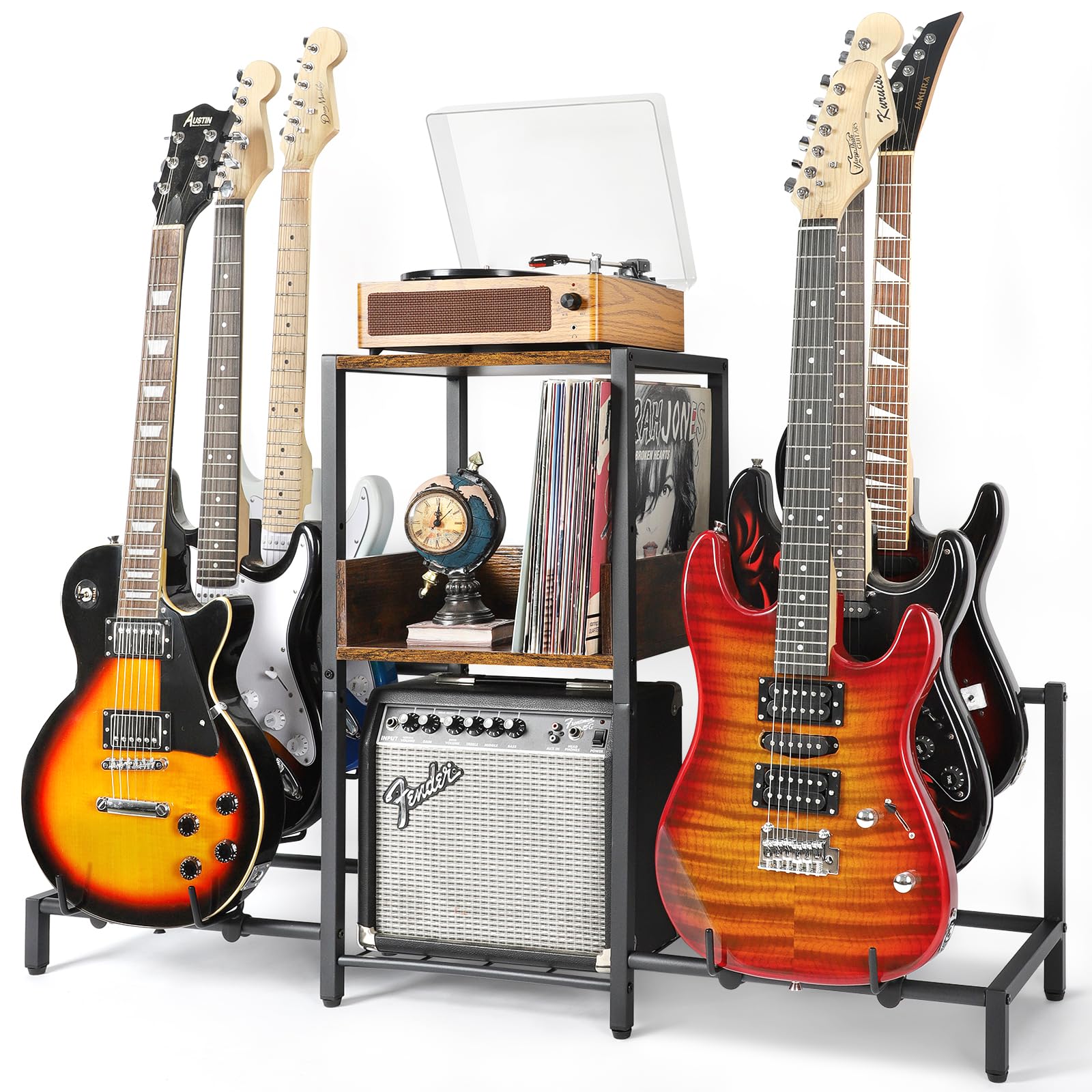 Bikoney 6 Guitar Stand, Guitar Rack For Electric Guitar And Bass, Guitar Stands Floor For Multiple Guitars, Multi Guitar Stand W