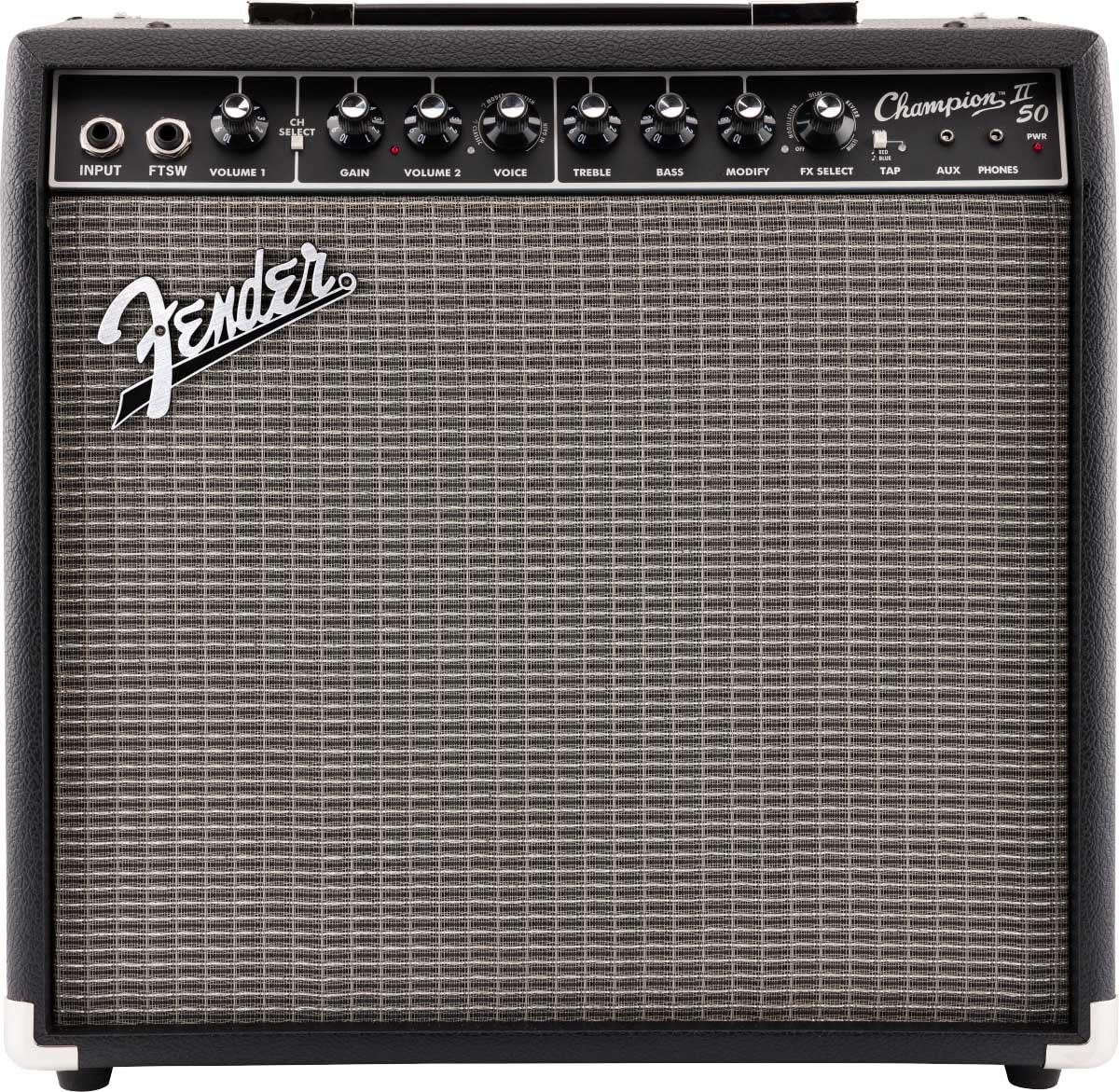 Fender Champion II 50-Watt Guitar Combo Amplifier Bundle with Instrument Cable, Picks, and Austin Bazaar Instructional Video
