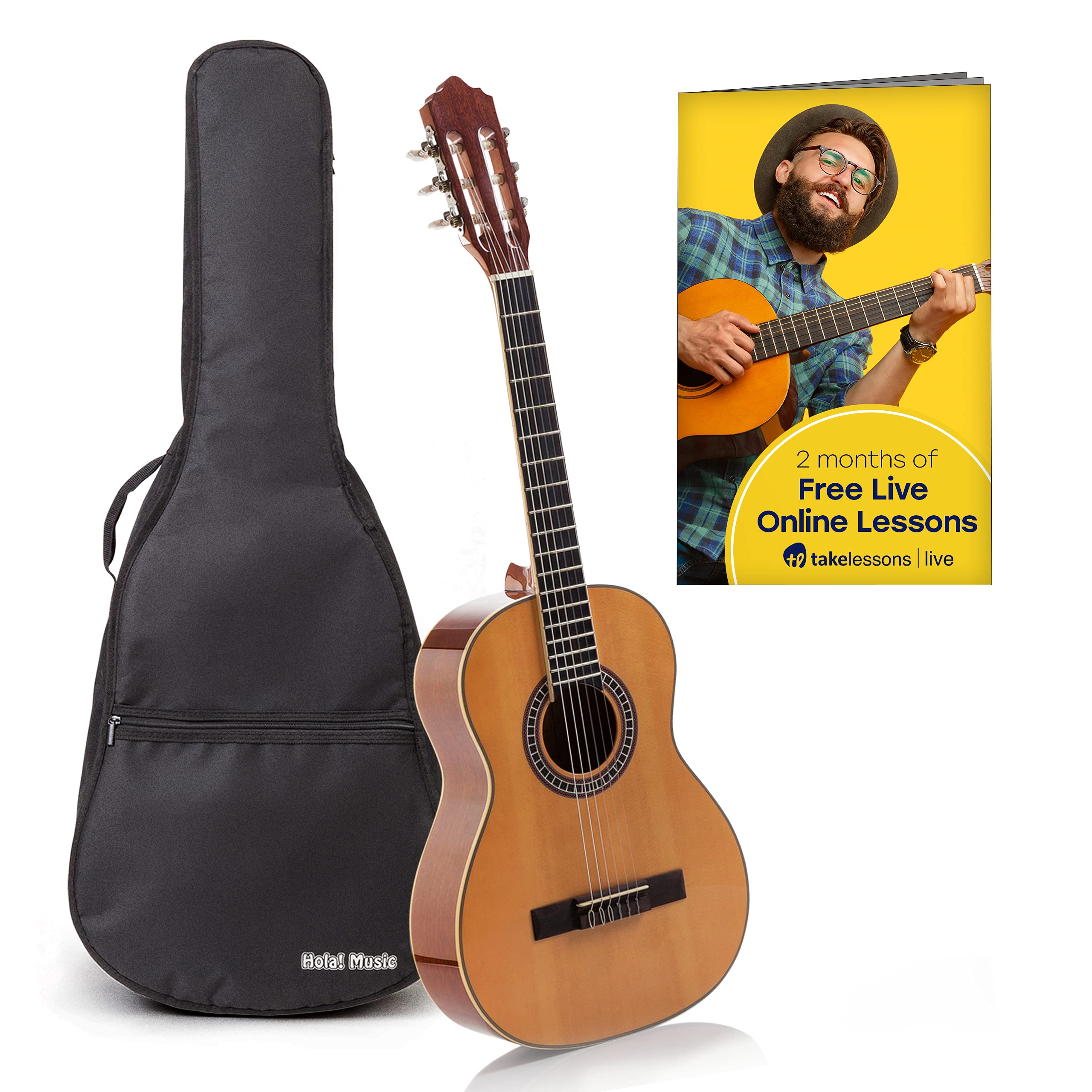 Classical Guitar With Soft Nylon Strings By Hola! Music, Half 1/2 Size 34 Inch For Junior Kids Model Hg-34Gls, Natural Gloss Fin