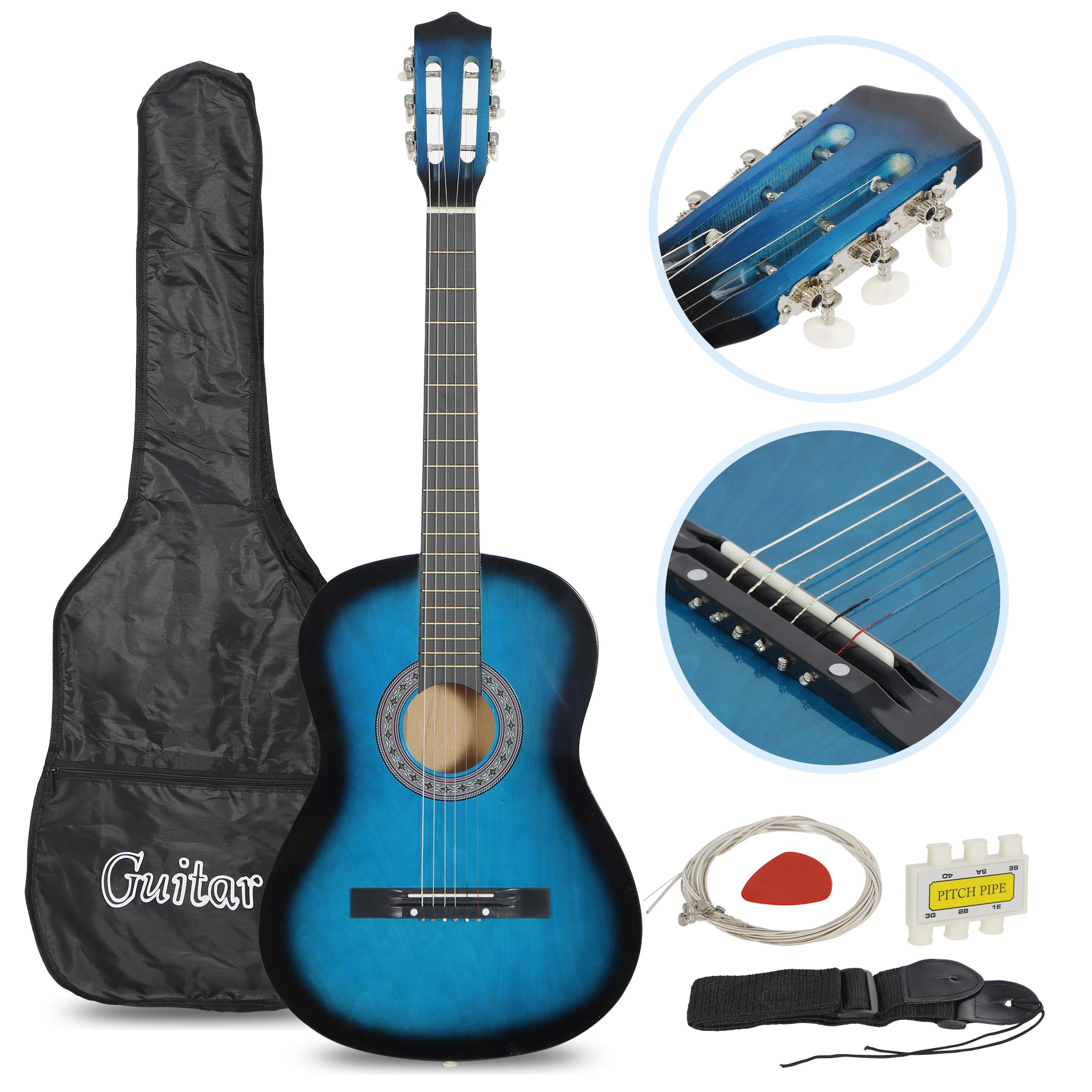 Smartxchoices 38'' Kids Acoustic Guitar Bundle Kit For Starter Beginner Music Lovers, 6-String Folk Guitar With Gig Bag, Extra S