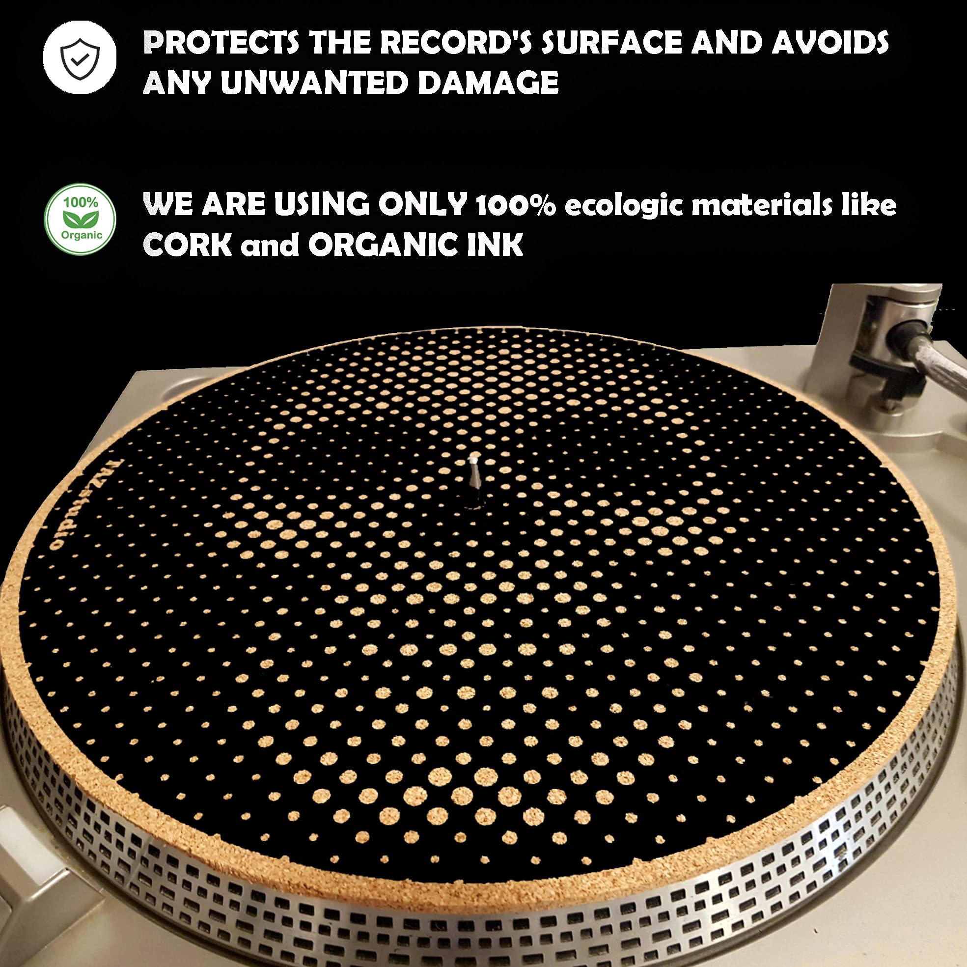 TazStudio Premium slipmat - Cork Turntable Mat [4mm Thick] for Better Sound Support on Vinyl LP Record Player - Cork mat Origina
