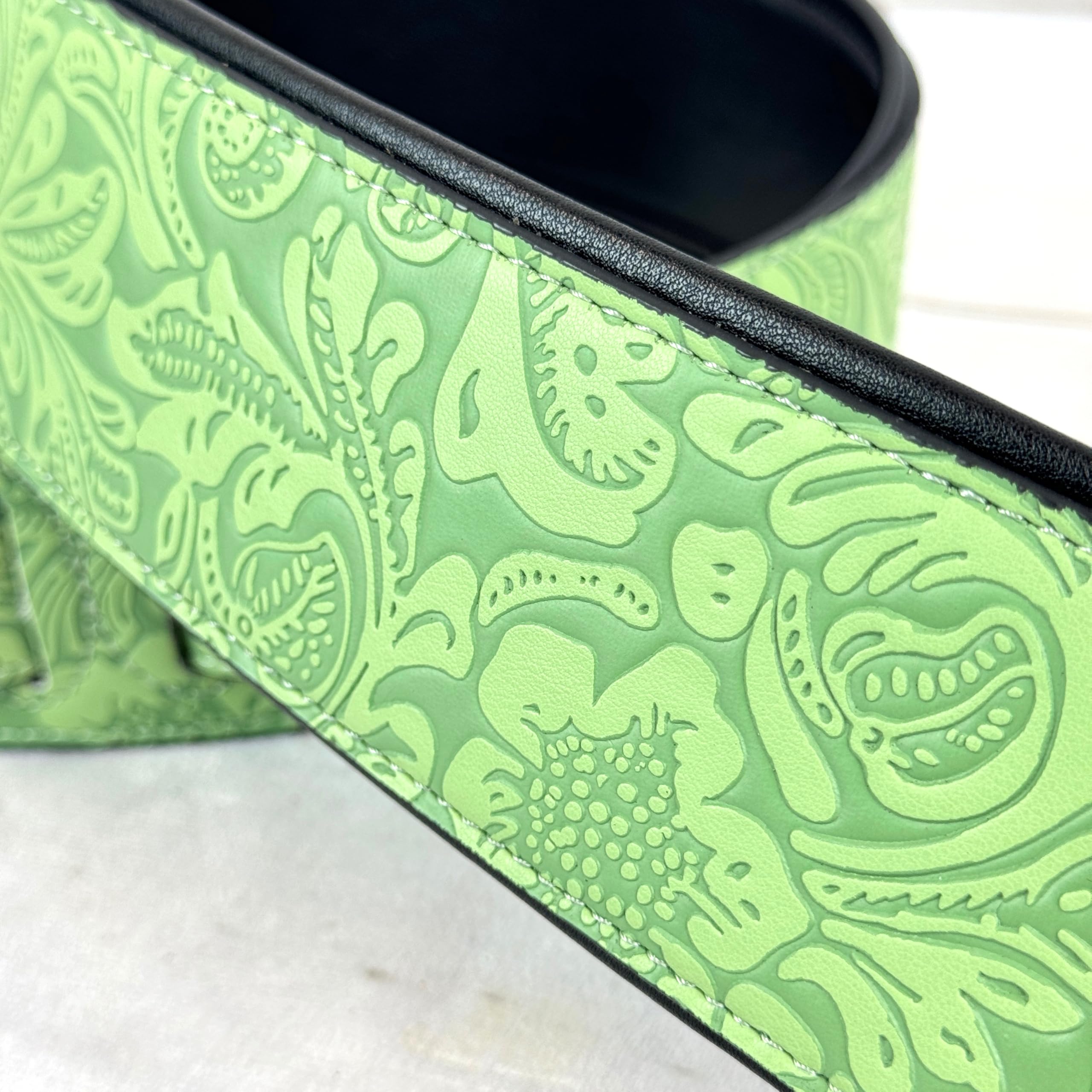 Walker And Williams G-977 Sea foam Green Embossed Guitar Strap with Western Sheridan Design And Padded Glove Leather Back For Ac