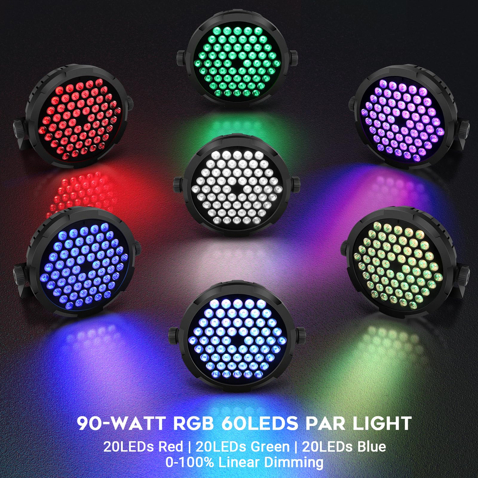 90W 60LEDs Par Lights 4Pack - RGB Stage Par Lights Sound Activated by Remote & DMX Control Uplights for Events Church Wedding Mu