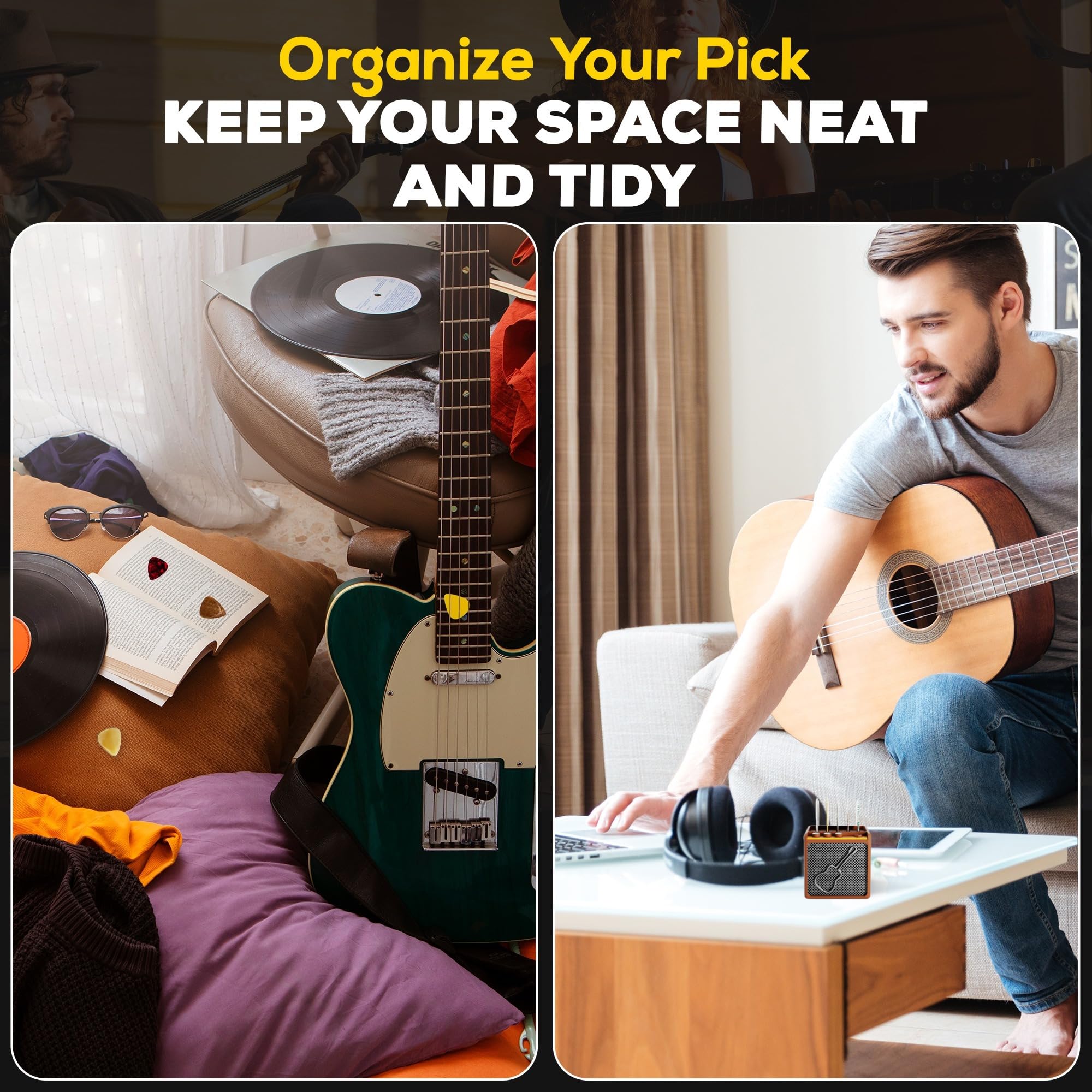 HOTCAN Guitar Pick Display Holder - Stylish Organizer for Music Enthusiasts and Musicians (Brown)