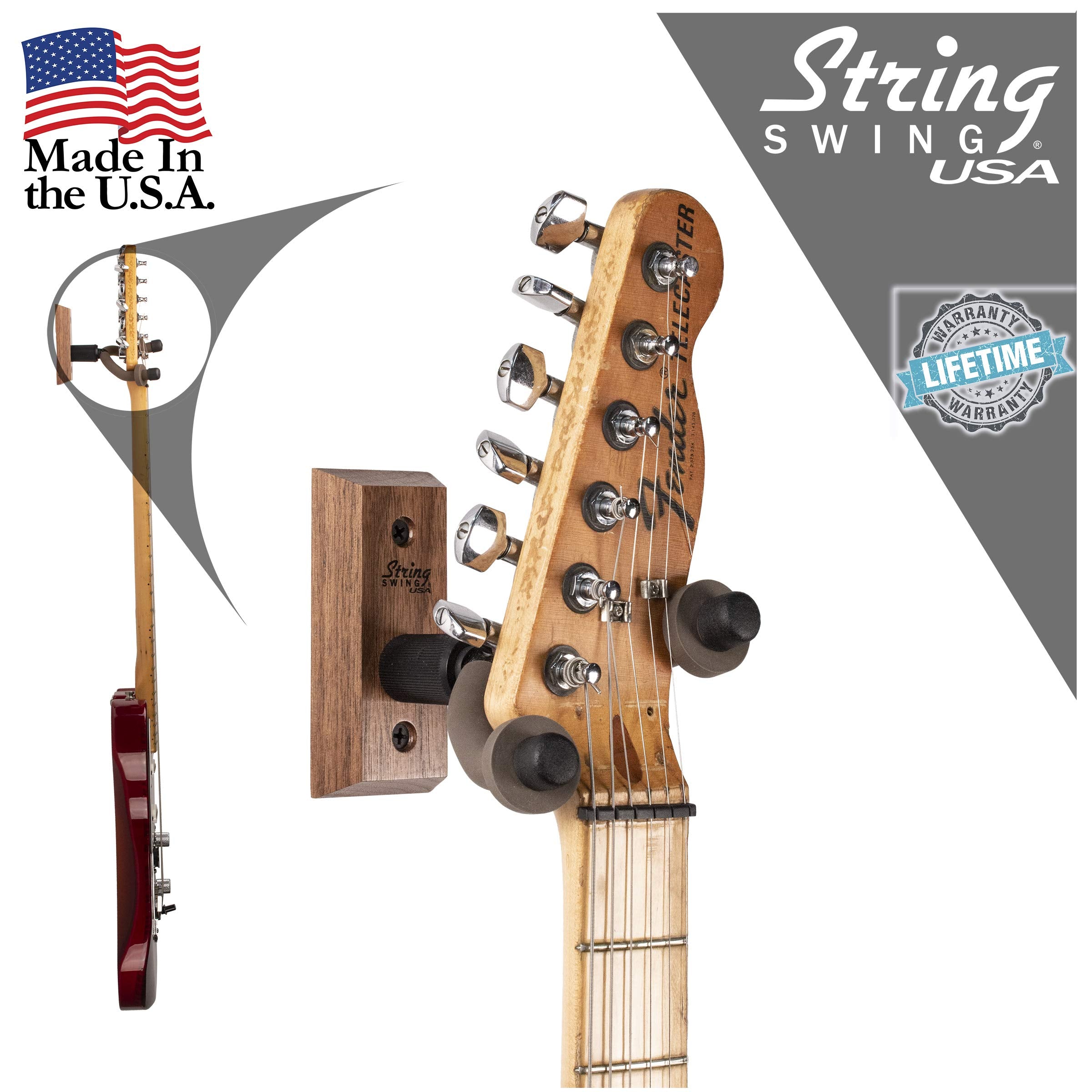 String Swing CC01-BW Hardwood Home & Studio Wall Mount Guitar Hanger - Black Walnut
