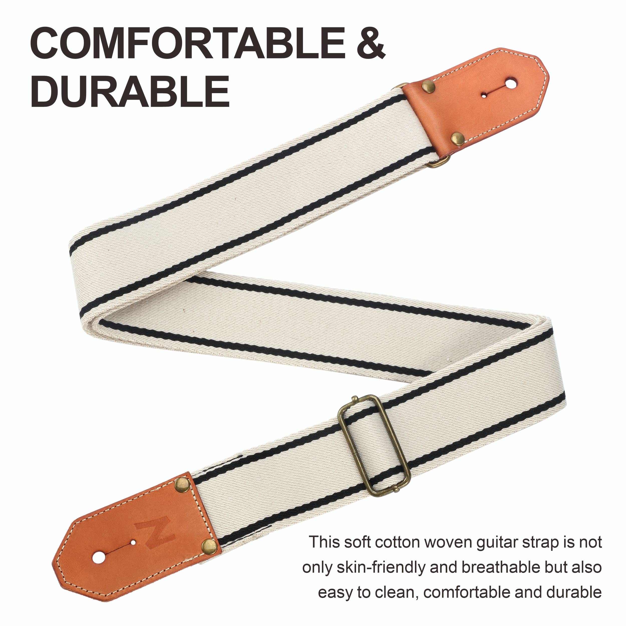 Nefelibata Cool Woven Guitar Strap - Cotton Guitar Straps with Thicked First Layer Vegetable Tanned Cowhide Leather Ends for Aco