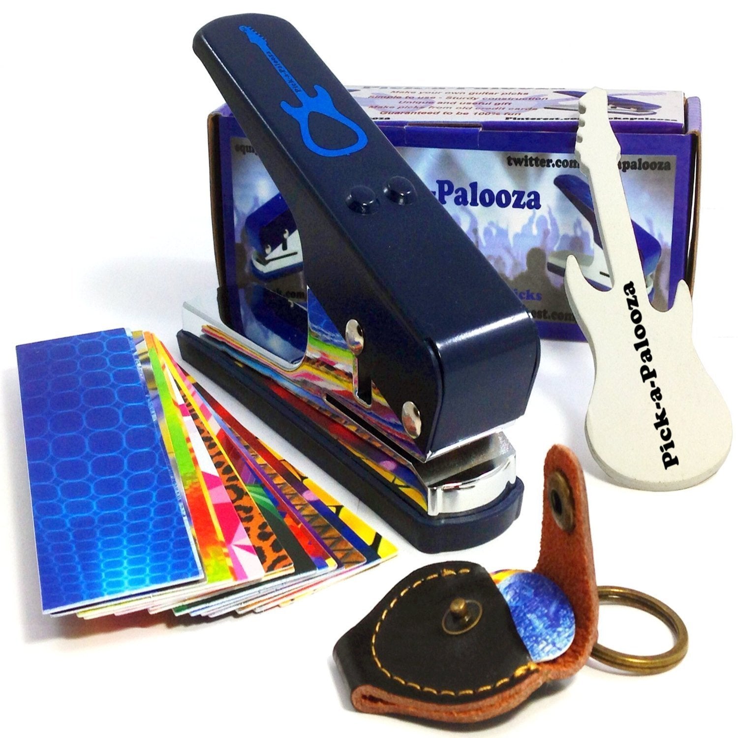 Pick-A-Palooza Diy Guitar Pick Punch Mega Gift Pack - The Premium Guitar Pick Maker - Includes Leather Key Chain Pick Holder, 15