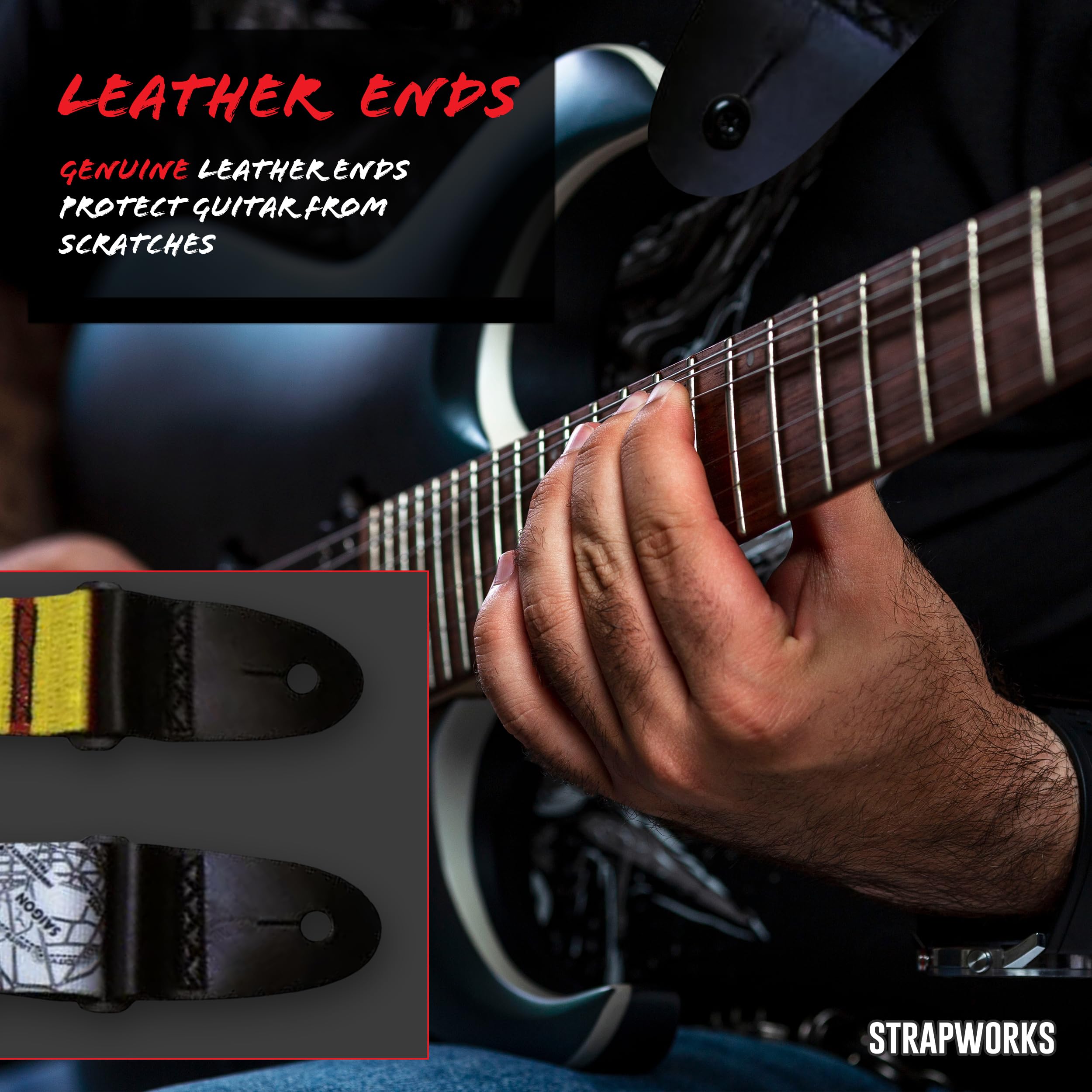 Killer-Q Guitar Strap - Stylish Straps for Electric and Acoustic Guitars With Leather Tabs, 2 Inches x 5 Feet, Never Forget