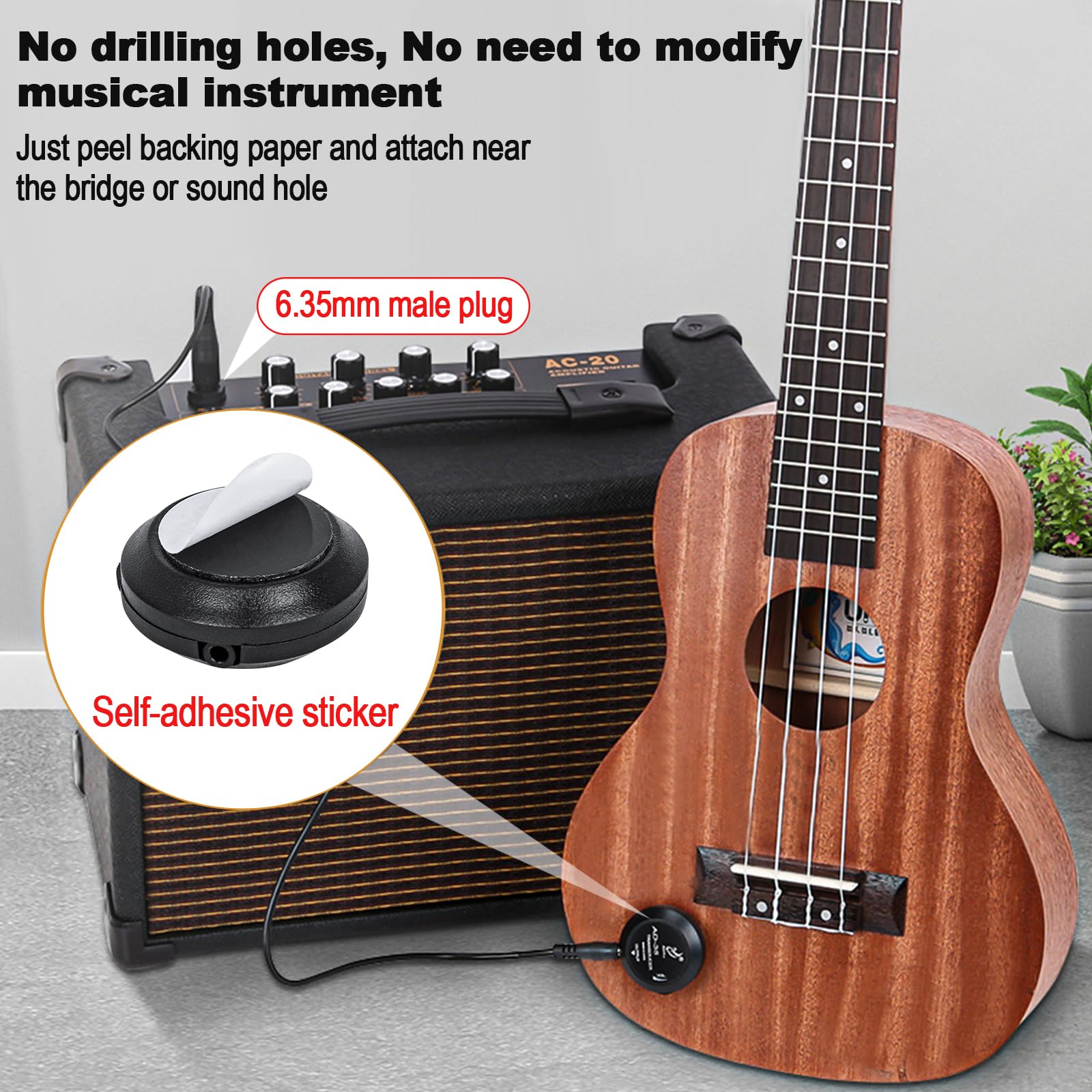 MUZTOP Guitar Pickup with Volume Control, Piezo Pickup Contact Microphone Transducer Pickup for Acoustic Guitar, Violin, Mandoli