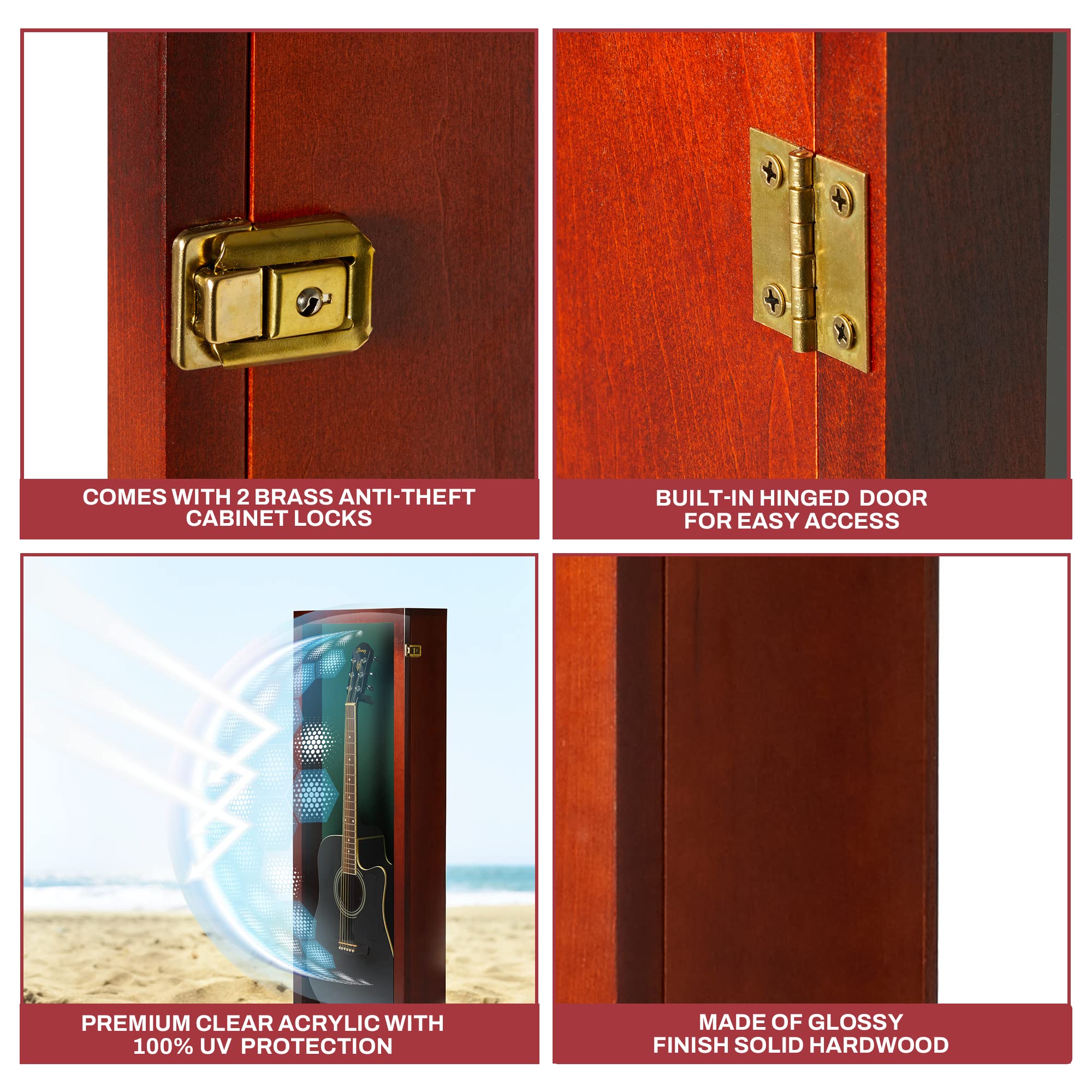 PENNZONI Acoustic Guitar Display Case - Acrylic Acoustic Guitar Case - Guitar Display Case Wall Mount Made from Hardwood Frame &