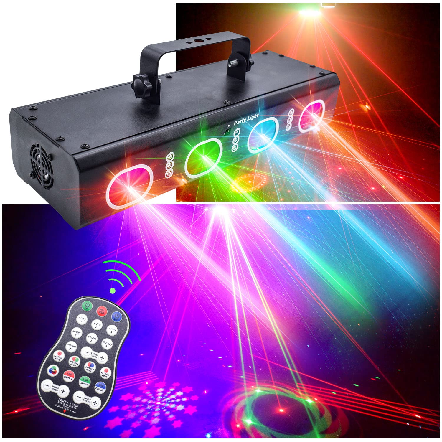 Party Lights Dj Disco Lights, 3D Effect Sound Sensing Laser Lights Flash Stage Lights Projector Home Show Christmas Halloween Pa