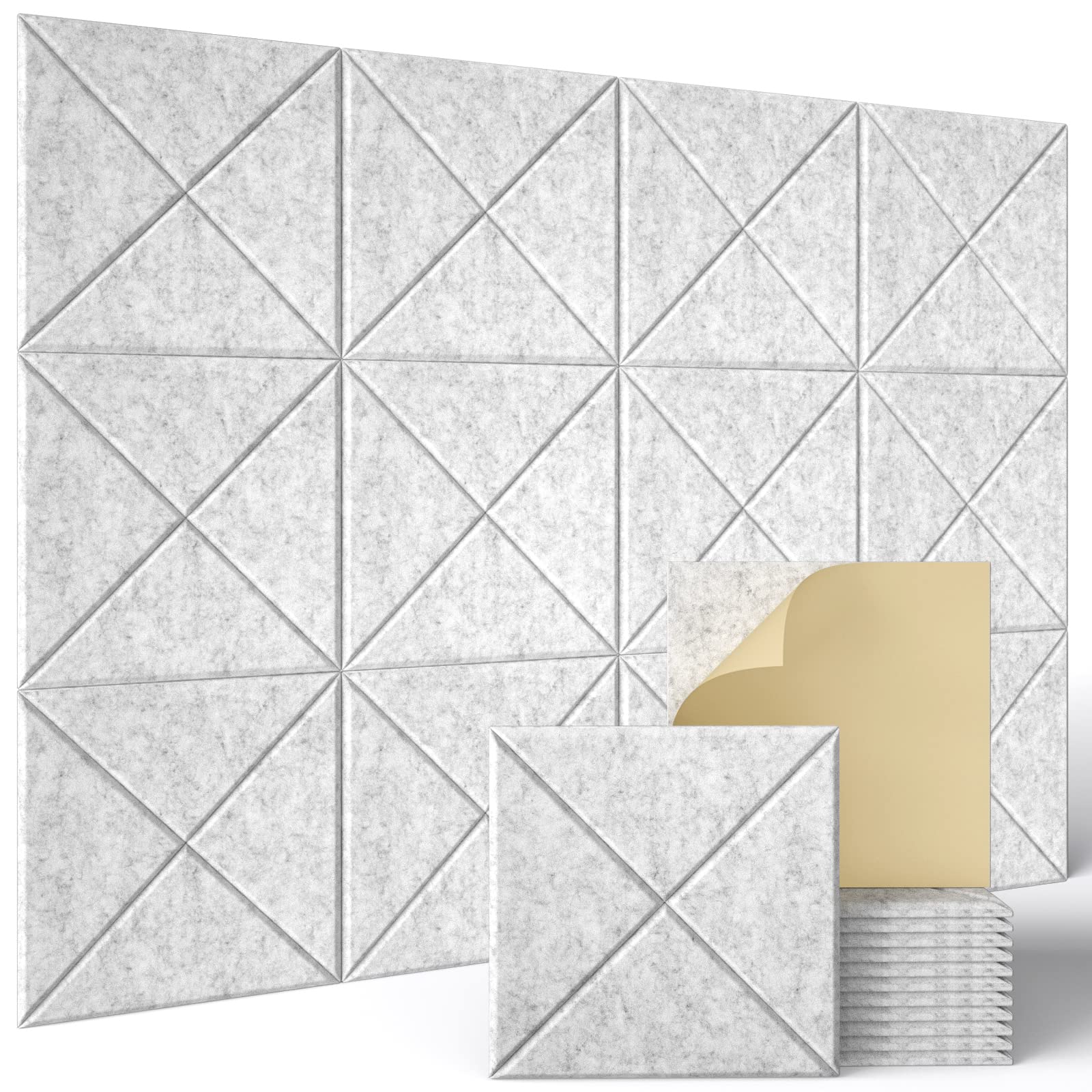 Sonicism 12 Pack X-Lined Acoustic Panels With Self-Adhesive, 12'' X 12'' X 0.4'' Sound Proof Foam Panels, Decorative Soundproof