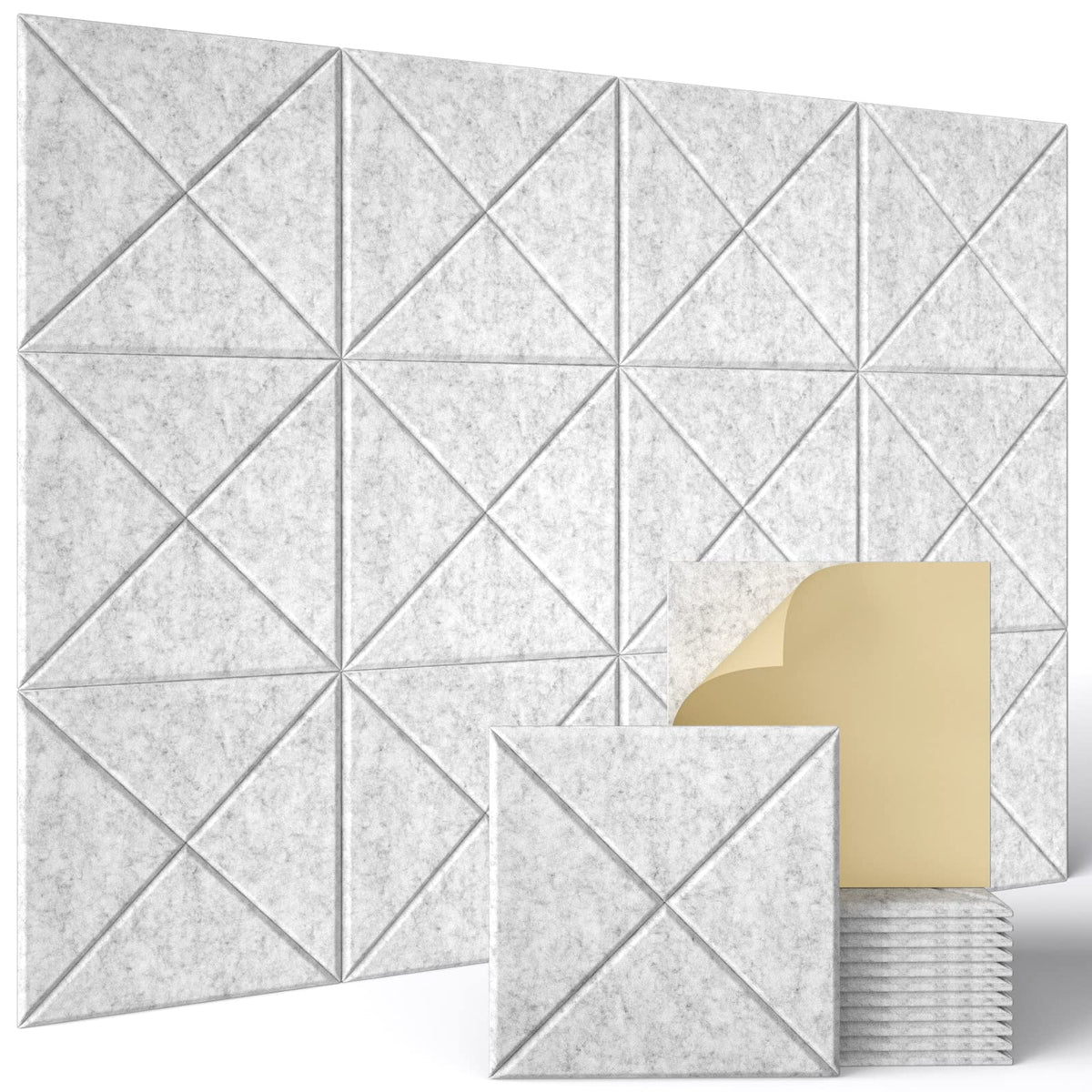 Sonicism 12 Pack X-Lined Acoustic Panels With Self-Adhesive, 12'' X 12'' X 0.4'' Sound Proof Foam Panels, Decorative Soundproof