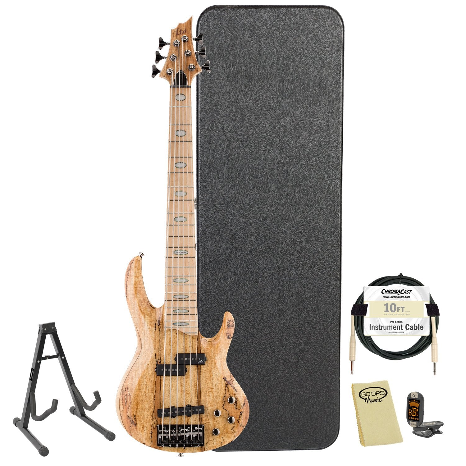 ESP RB-1006SM-NAT-KIT-2 Spalted Maple Natural 6-String Electric Bass with Accessories and Hard Case