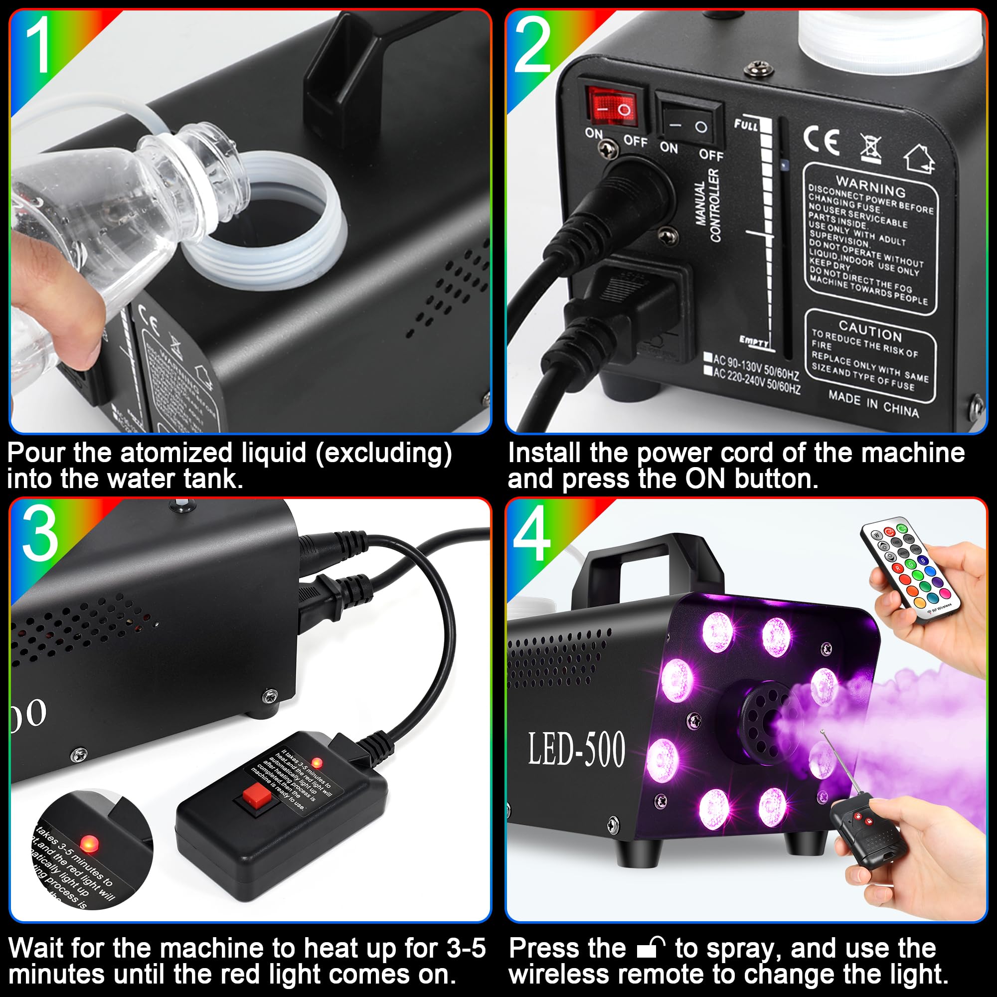 Fog Machine, Smoke Machine with 13 Colors 8 LED Lights for Halloween Indoor Outdoor Party