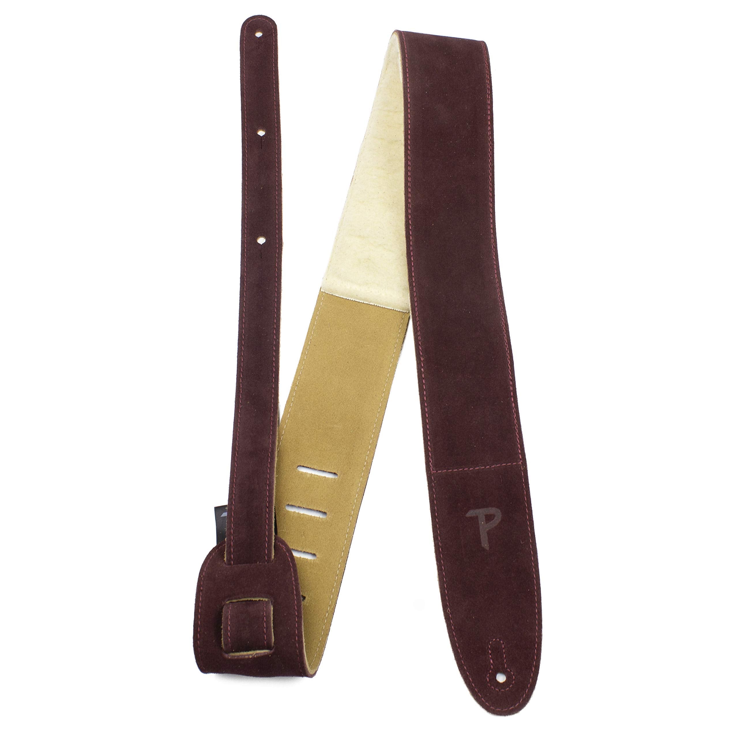 Perri's Leathers, Suede Guitar Strap, Sheepskin Pad, Burgundy, Anti-Slip, Classic, Suitable for Each Level, Standard Size, 41''