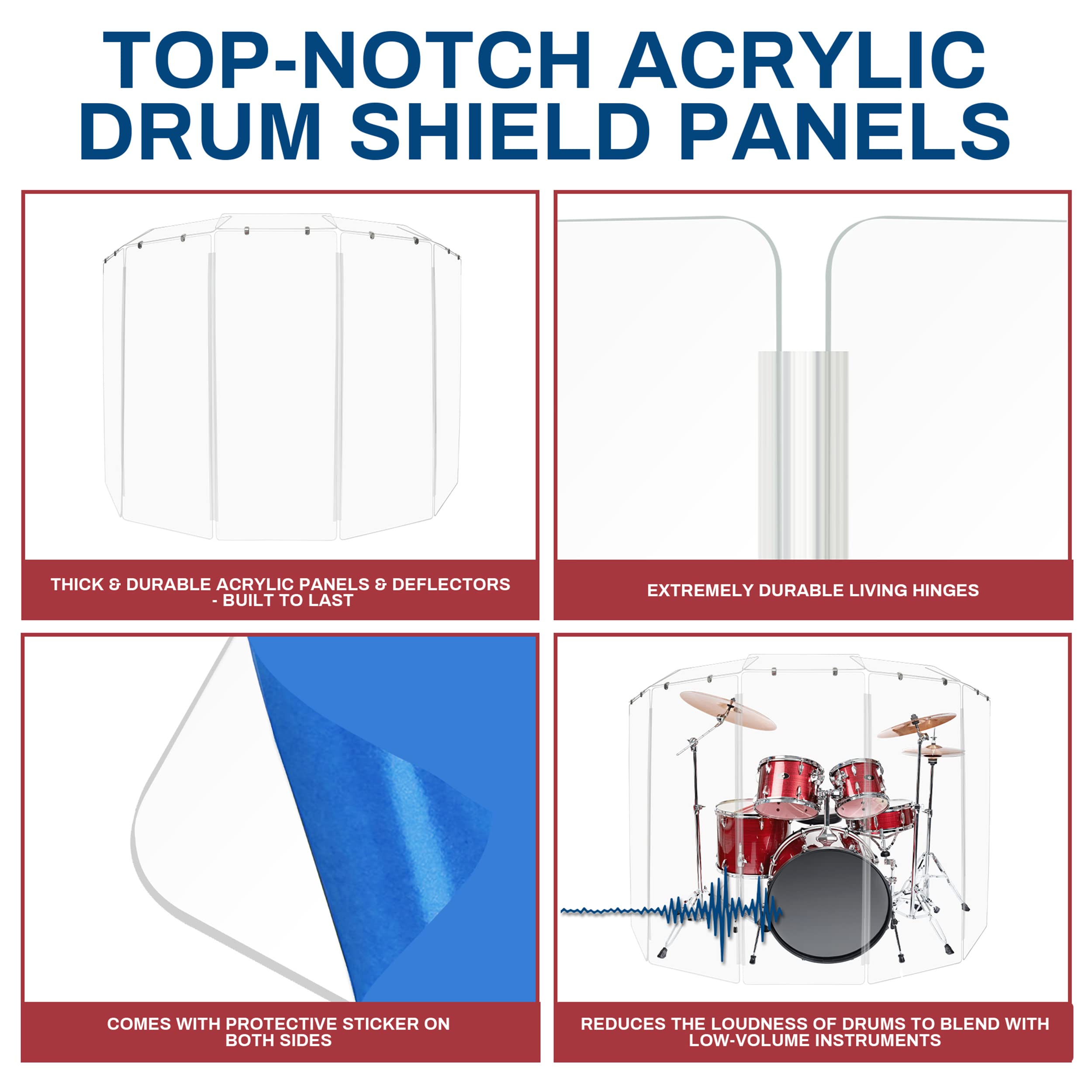 PENNZONI Drum Shield 5ft w/Deflectors & Plastic Hinges, Comes w/ 5 Drum Panels, Plastic Hinges & 5 Deflectors, Premium Clear Acr