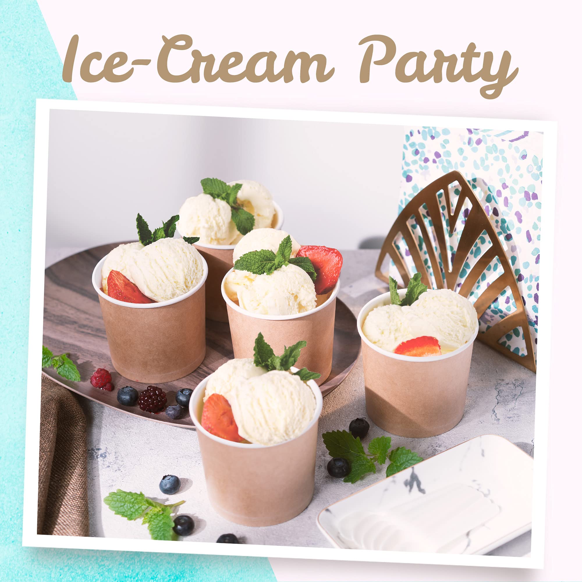 MATIcAN Paper Ice cream cups - 100-count 11-Oz Disposable Dessert Bowls for Hot or cold Food, 11-Ounce Party Supplies Treat cups