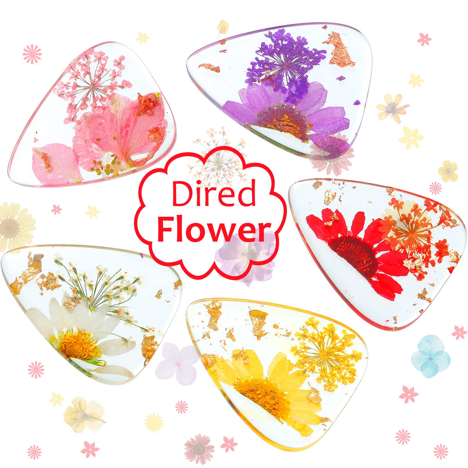 5 Pieces Flower Guitar Picks Dried Flower Resin Guitar Picks Handmade Plectrums Stylish Colorful Guitar Plectrums Floral Bass Pi