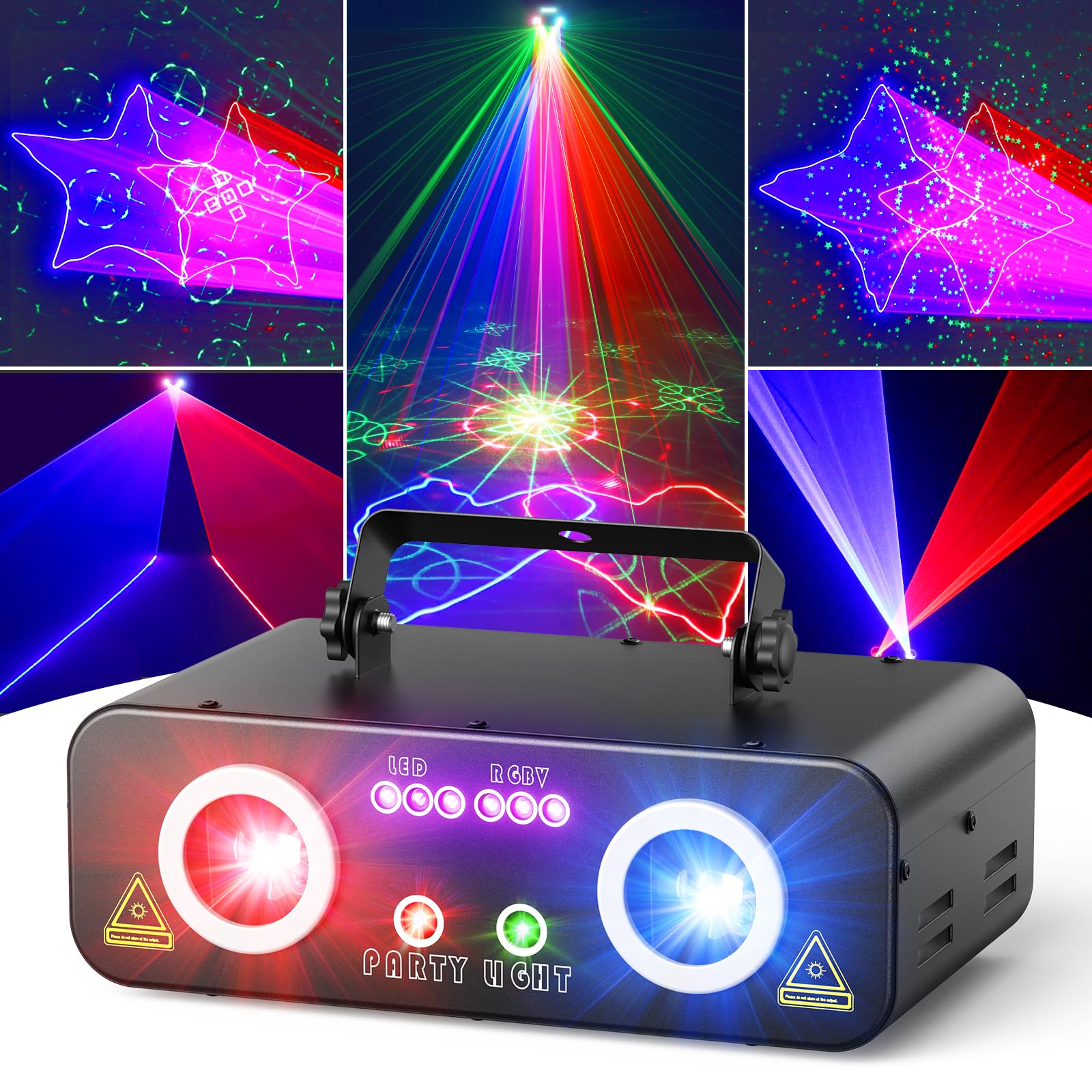 KeoBin DJ Laser Lights for Party, Professional 5 in 1 RGBUV Laser Light Show Projector Support DMX512, Sound Activated with Remo