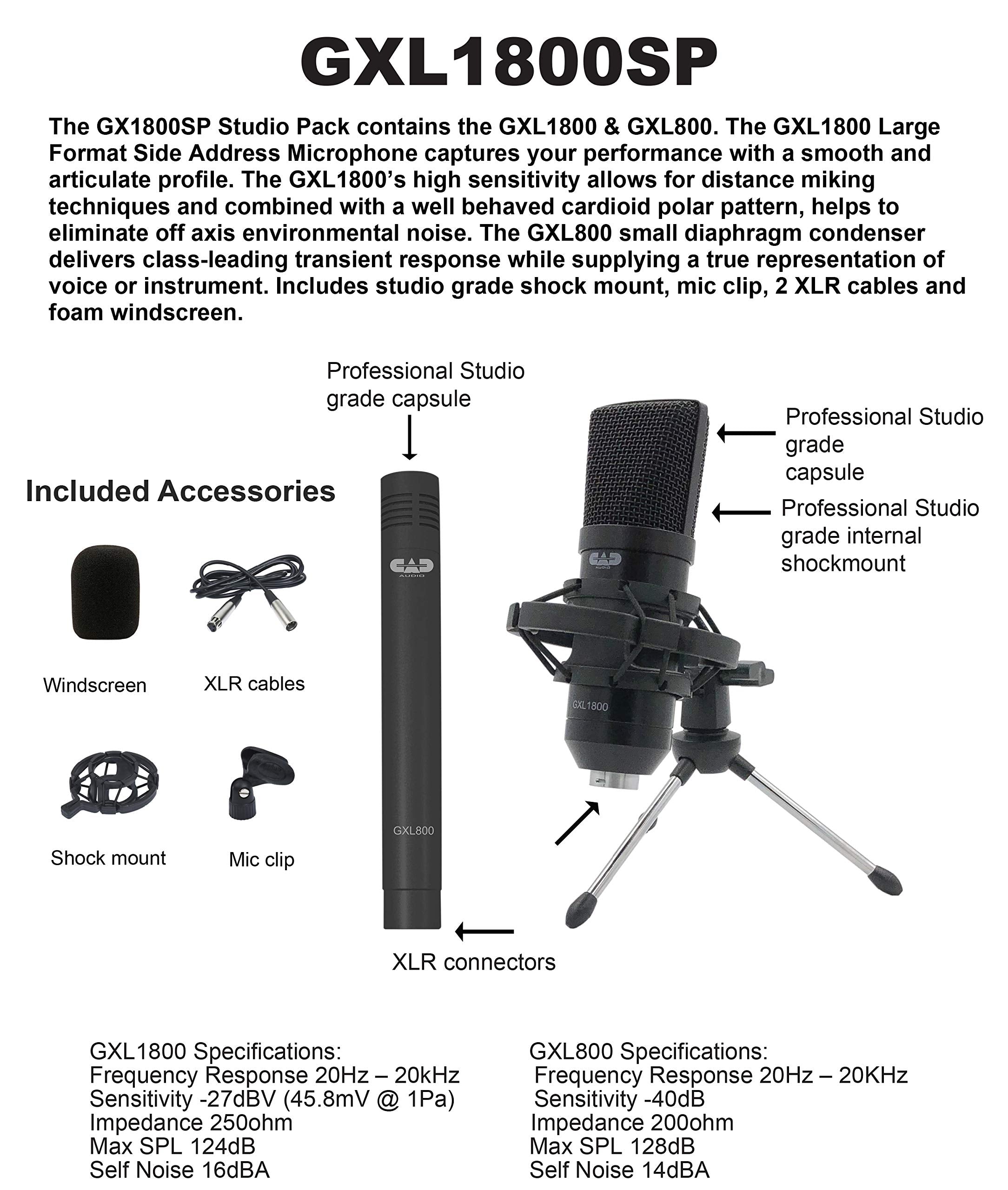 CAD Audio GXL1800SP Studio Pack with GXL1800 Side Address & GLX800 Small Diaphragm Mic - Perfect for Studio, Podcasting & Stream