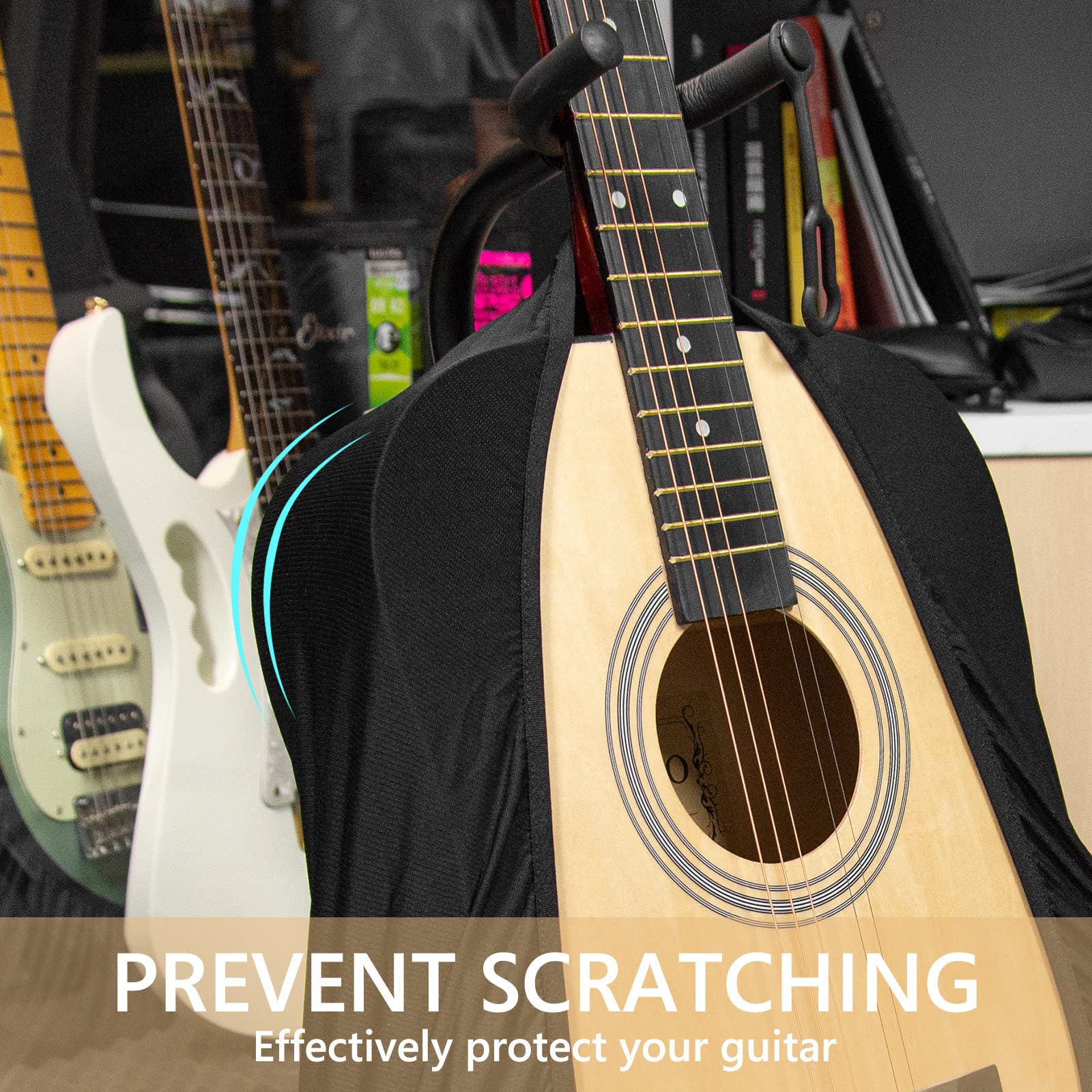 Musiin Premium Black Dust Cover for Acoustic and Bass Guitars - Tailored Protection compatible with Fender Gibson Martin Taylor