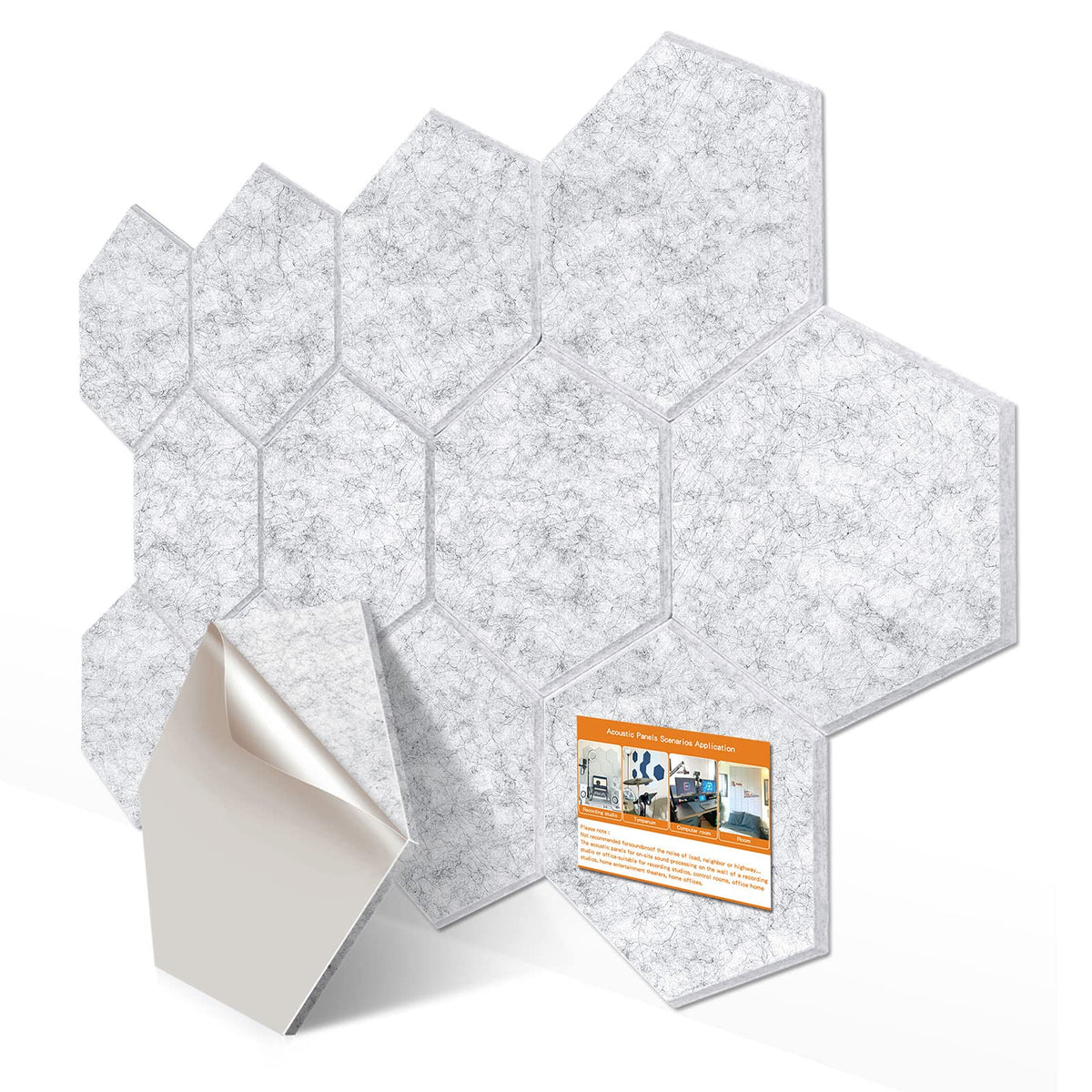 Dekiru 12 Pack Self Adhesive Hexagon Acoustic Panels Sound Proof Foam Panels, 14 X 13 X 0.5 Inches Soundproof Wall Panels For Of