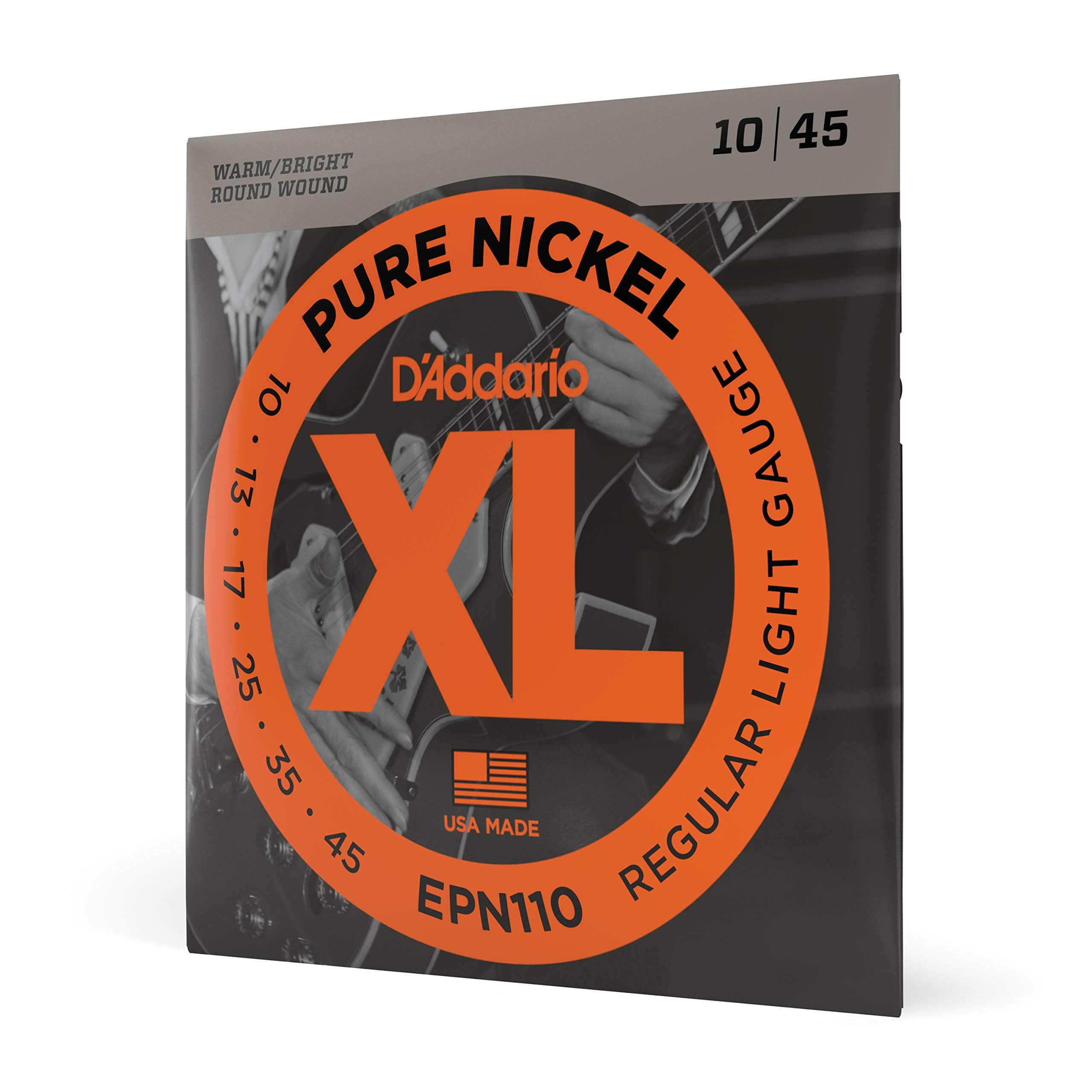D'Addario Guitar Strings - Xl Pure Nickel Electric Guitar Strings - Round Wound - Warm, Bright, Vintage Sound - Epn110 - Regular