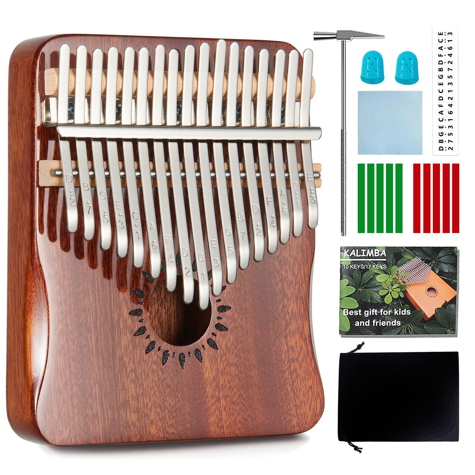 AARVI Kalimba Thumb Piano 17 Keys, Portable Mbira Finger Piano Gifts for Kids and Adults Beginners (brown)