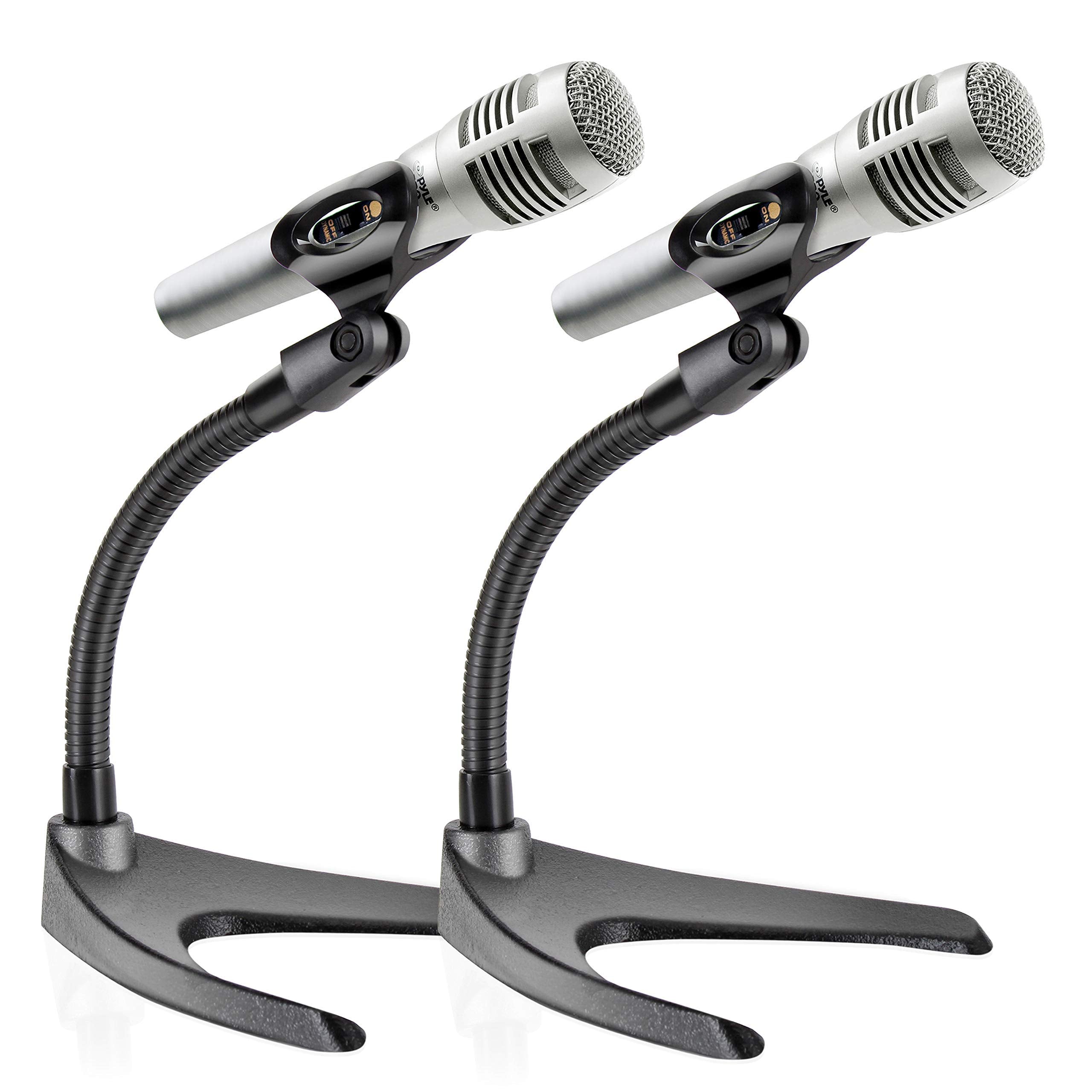 Pyle Universal Adjustable Desktop Microphone Stand - Tabletop Mic Holder Low Profile Mic Stand W/ Flexible 8.2'' Gooseneck Mount