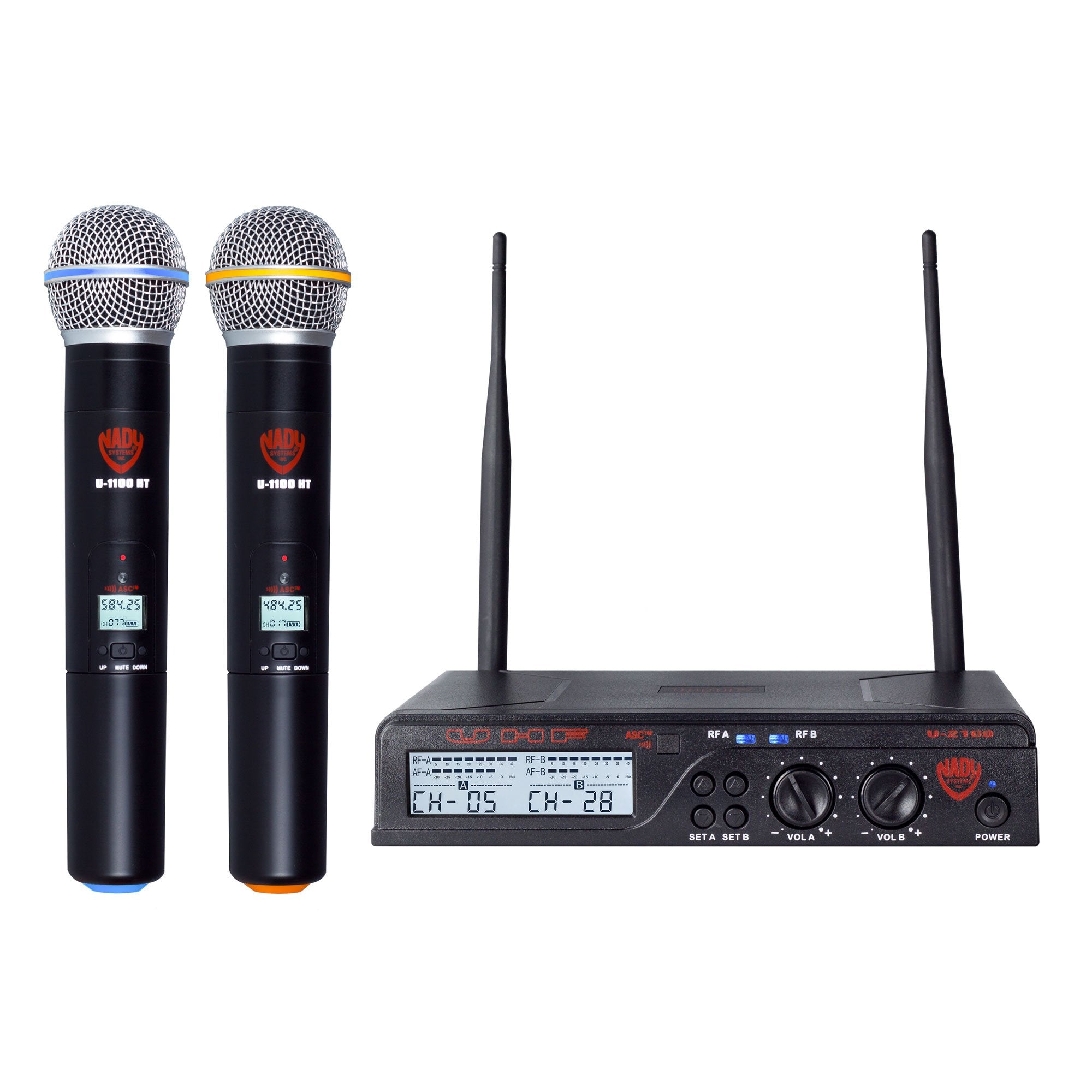 Nady U-2100 Dual HT 200-Channel UHF Wireless Handheld Microphone System, Black