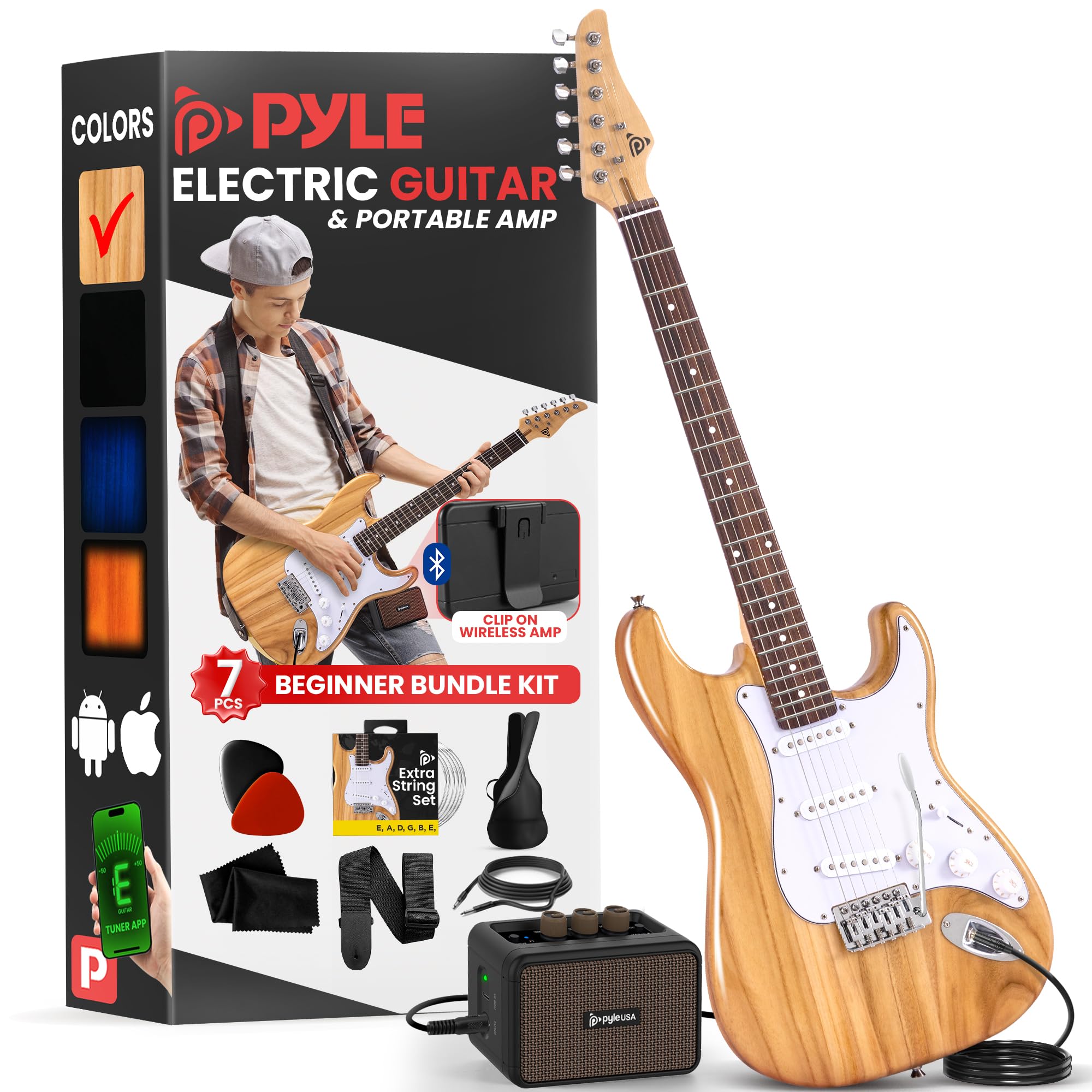 Pyle Full Size Electric Guitar Kit With 5W Amplifier, Gig Bag, Picks, Spare Strings, And Strap, St-Style Beginner Guitar Bundle