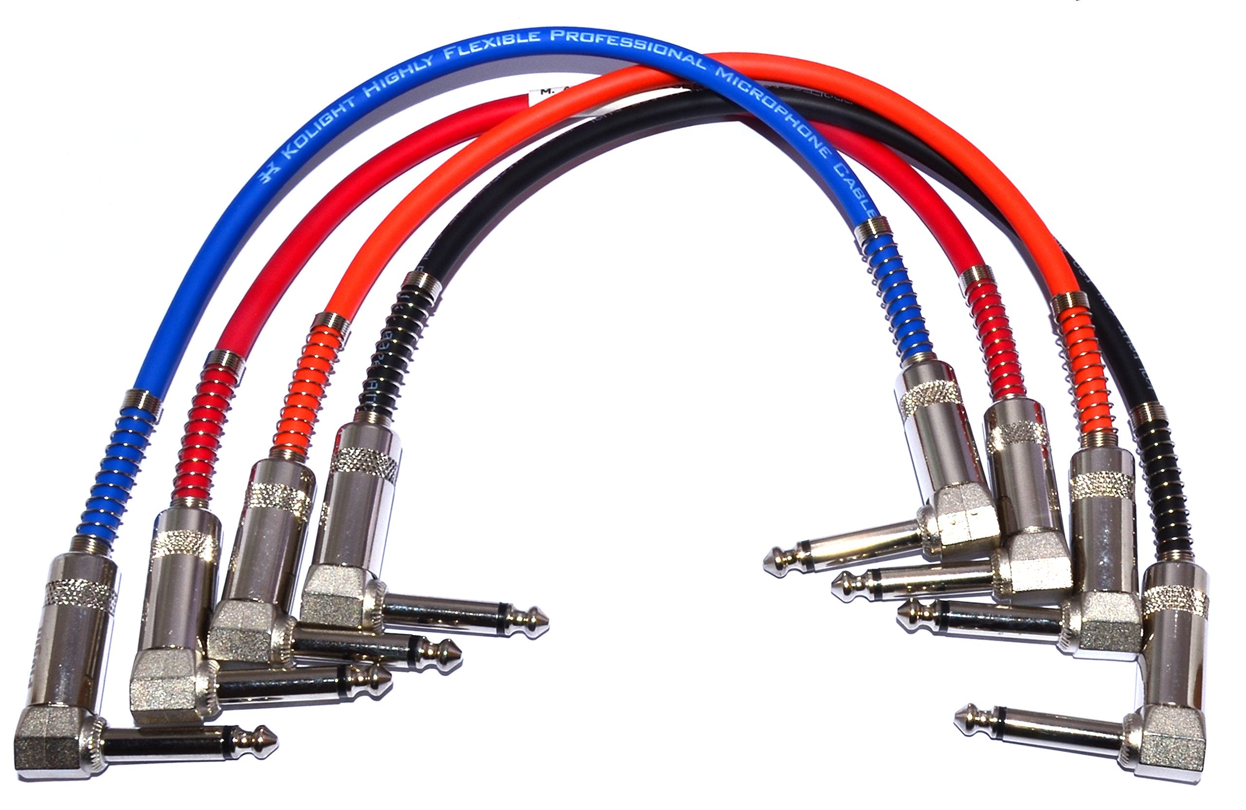 MA Mono Jack 6.35mm With Mono Plug 1/4 inch Guitar Right Angle Instrument Cables (Pack of 4_6 Inch_15 cm),Black