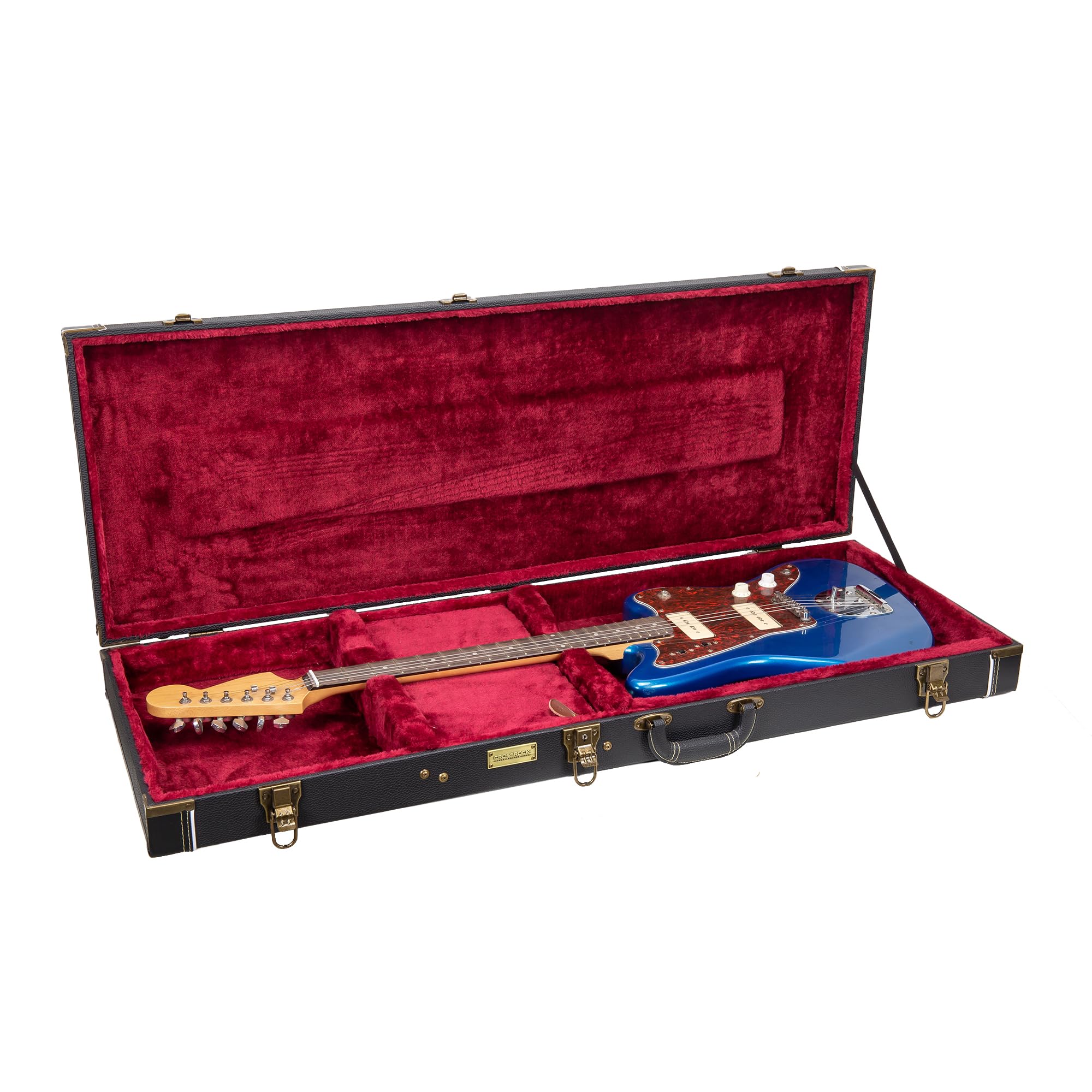 Crossrock Wooden Guitar Case -Fits Jazzmaster (Modern Style)/Jaguar Style Electric Guitars- Vintage Hardware, Sponge Lining, Met