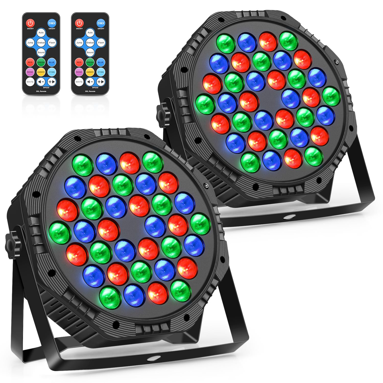 Stage Lights 2 Pack 36 LED Par Light Corded RGB DJ Party Uplights with Sound Activated and DMX Control for Disco, Wedding, Club,