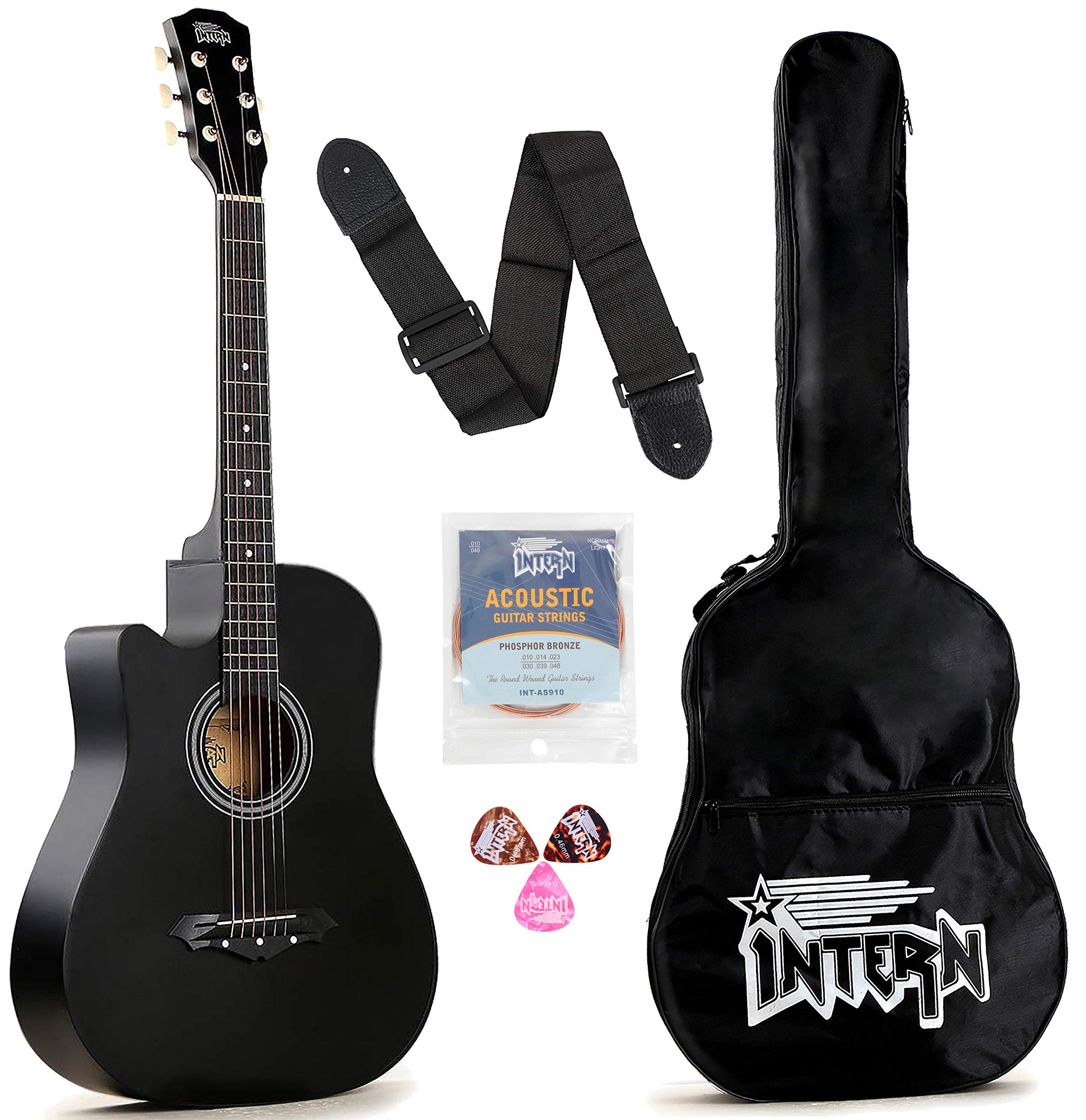Intern Int-38C-L-Bk Left Hand Acoustic Guitar Kit (Black)