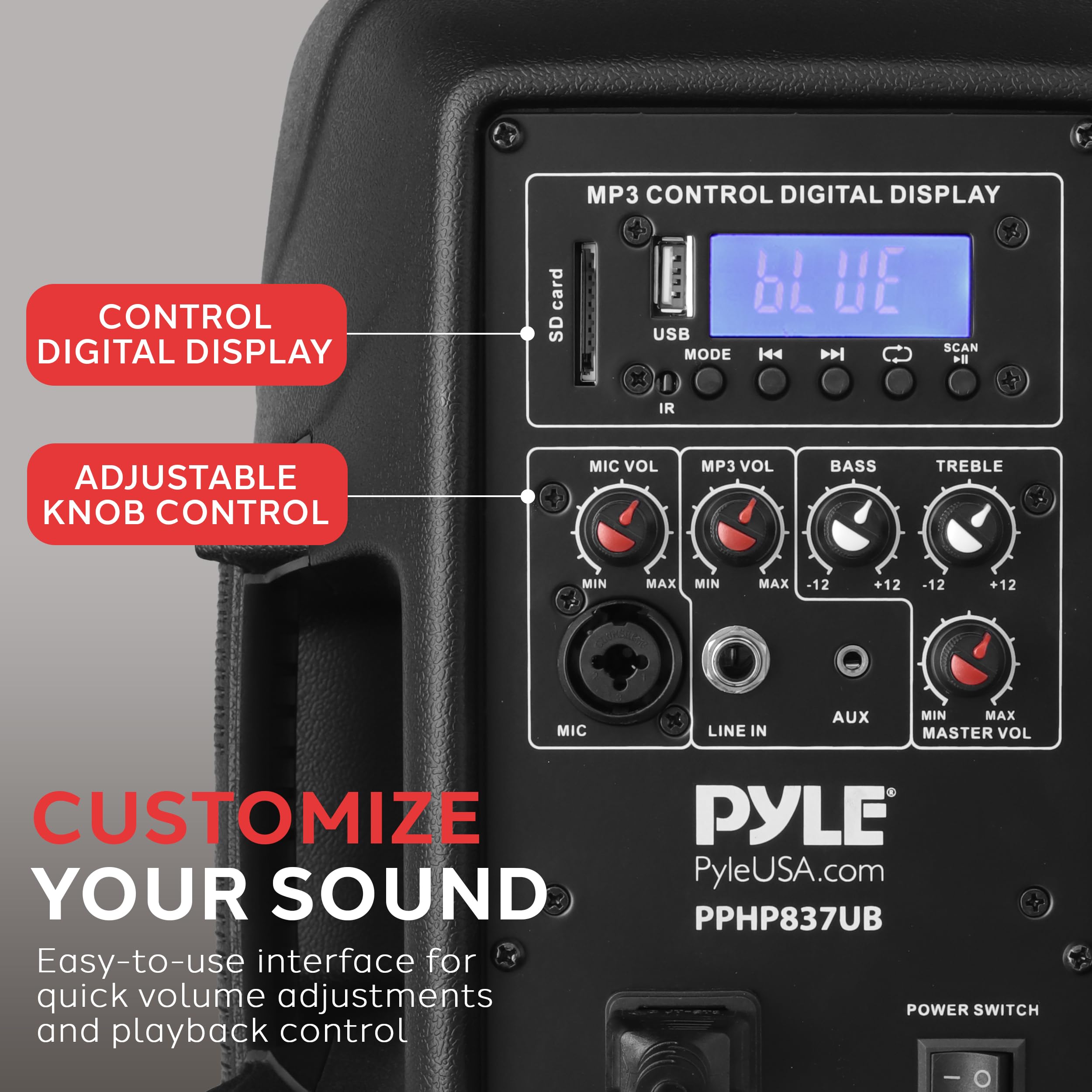 Pyle Powered Active PA System Loudspeaker Bluetooth w/ Microphone 8-Inch Bass Subwoofer Stage Speaker Monitor Built-in USB for M