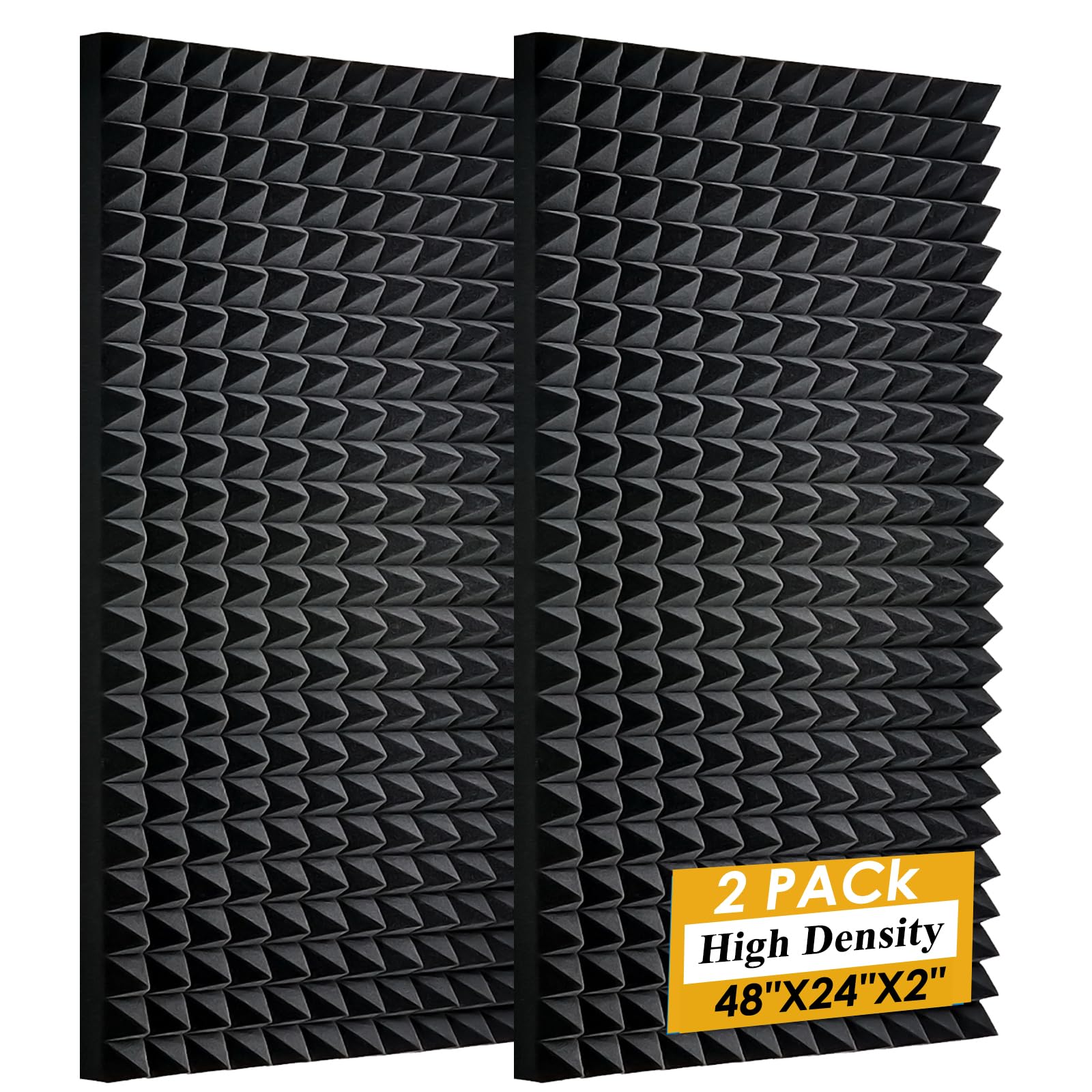 Yhyghxfr 2 Pack Black Acoustic Foam Panels,48X24X2 Inch Sound Proof Foam ,High Density Soundproof Wall Panels,Fireproof Cancelli