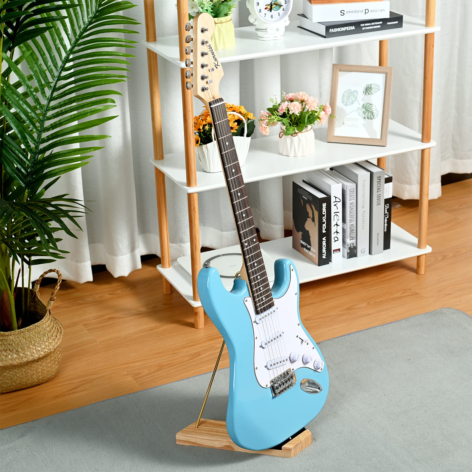 SUNYIN Electric Guitar Stand Bass Stand Wooden Floor Stand For Bass And Electric Guitar Minimalism Removable And Collapsible Oak