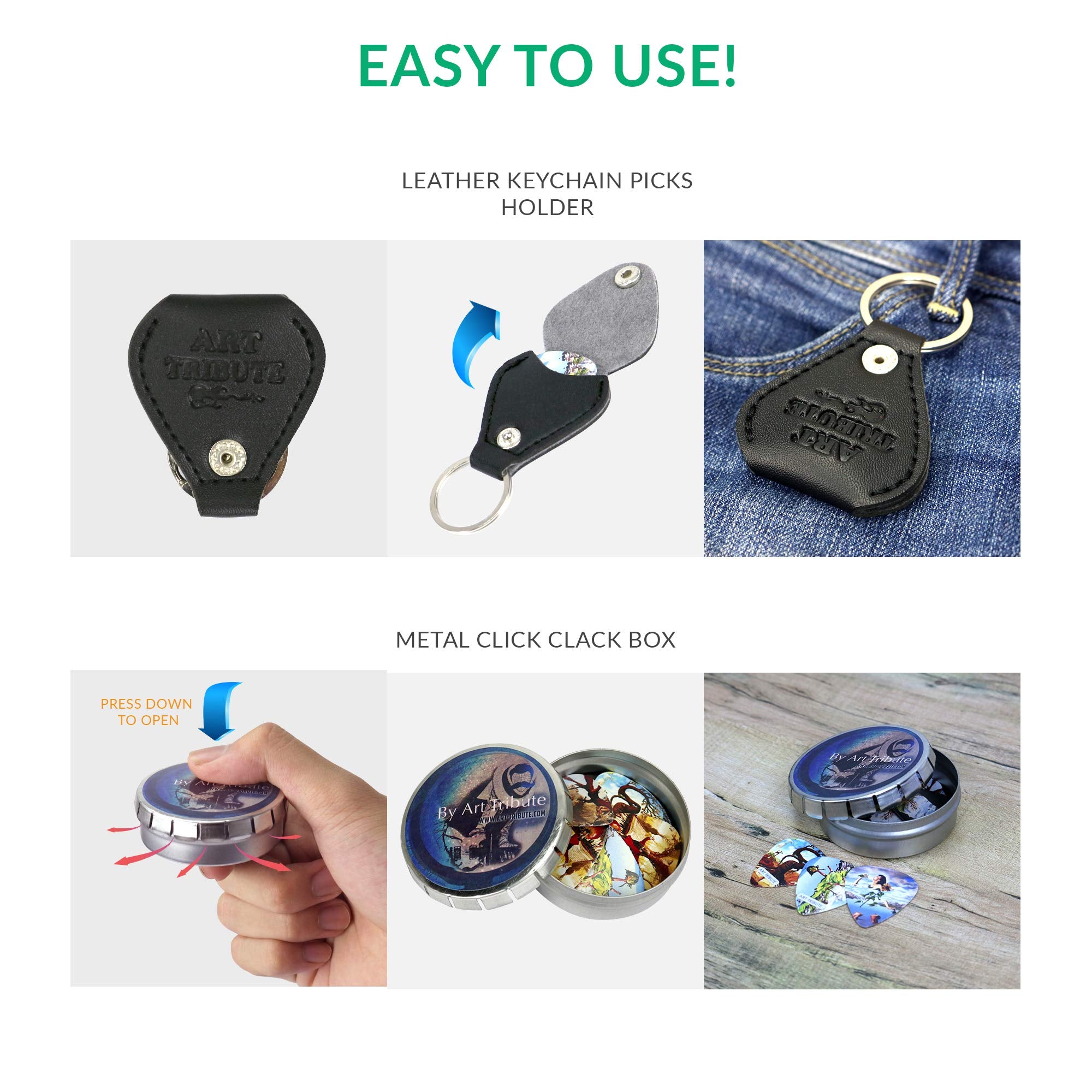 Surreal Art Guitar Picks 12 Pack W/Tin Box & Picks Holder Celluloid Medium Artworks Inspired By Salvador Dali Best Gift for Guit